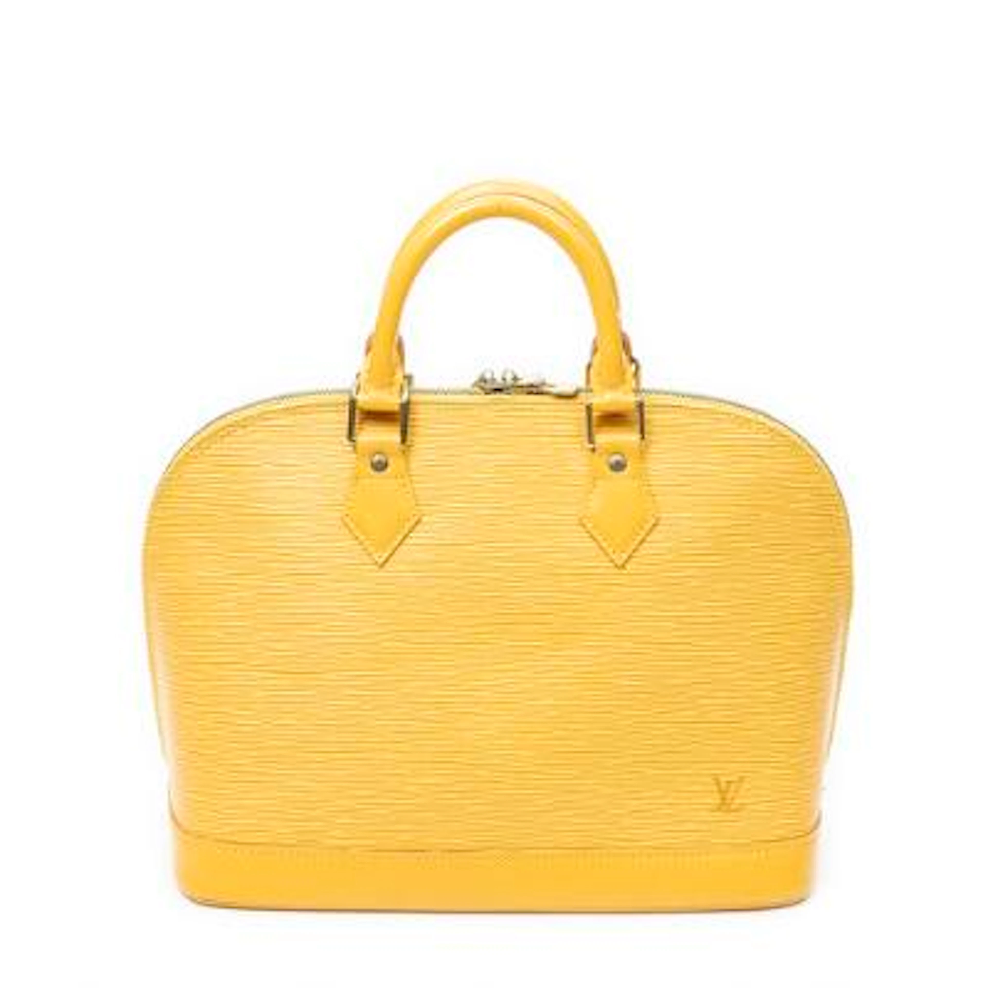Louis Vuitton: "Alma" bag in yellow Epi-leather with gold-tone hardware.