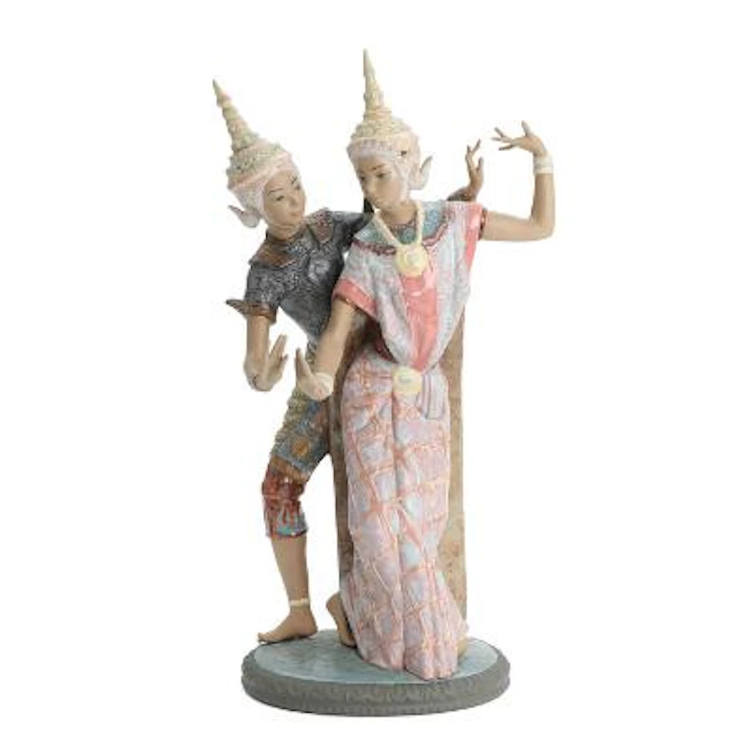 Lladro porcelain Thai dancers decorated in colours. Spain, 20th century.