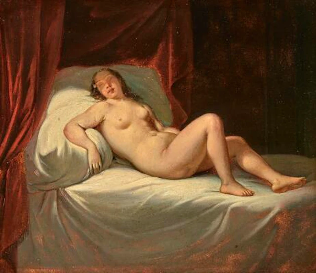 Wilhelm Marstrand: A reclining nude. Unsigned. Oil on paper laid on