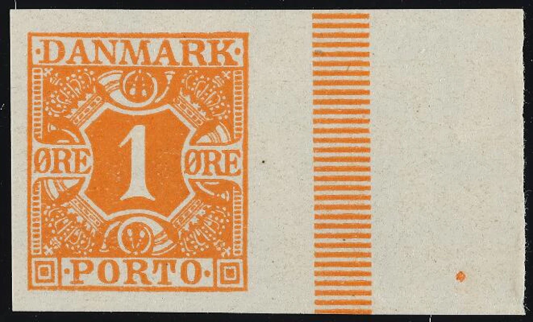 Postage Due. 1922. 1 Øre, orange. Pos. 50. IMPERFORATED. Very fine