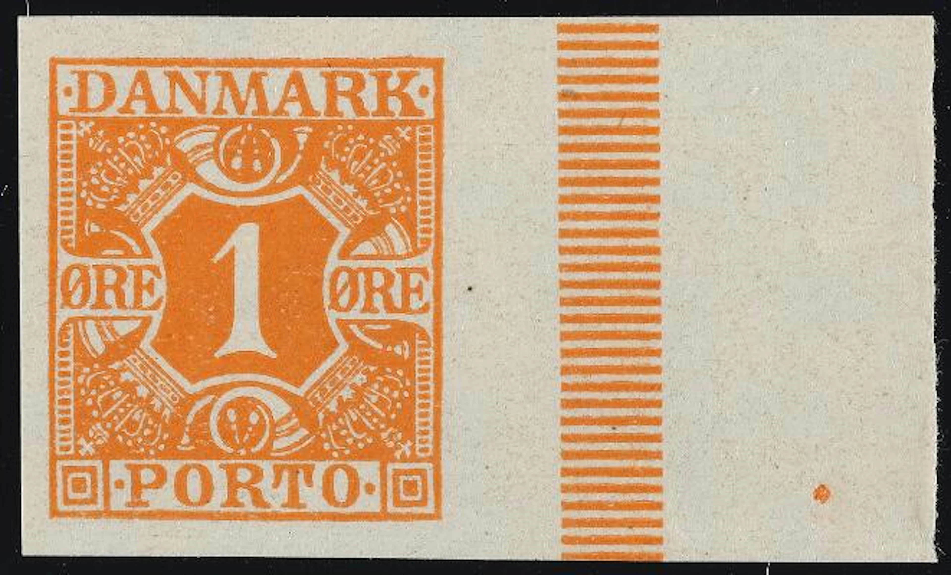 Postage Due. 1922. 1 Øre, orange. Pos. 50. IMPERFORATED. Very fine