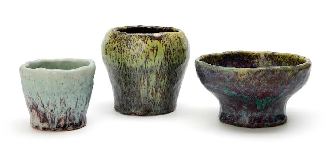 Bente Skjøttgaard: Two stoneware vases and a bowl. Decorated with