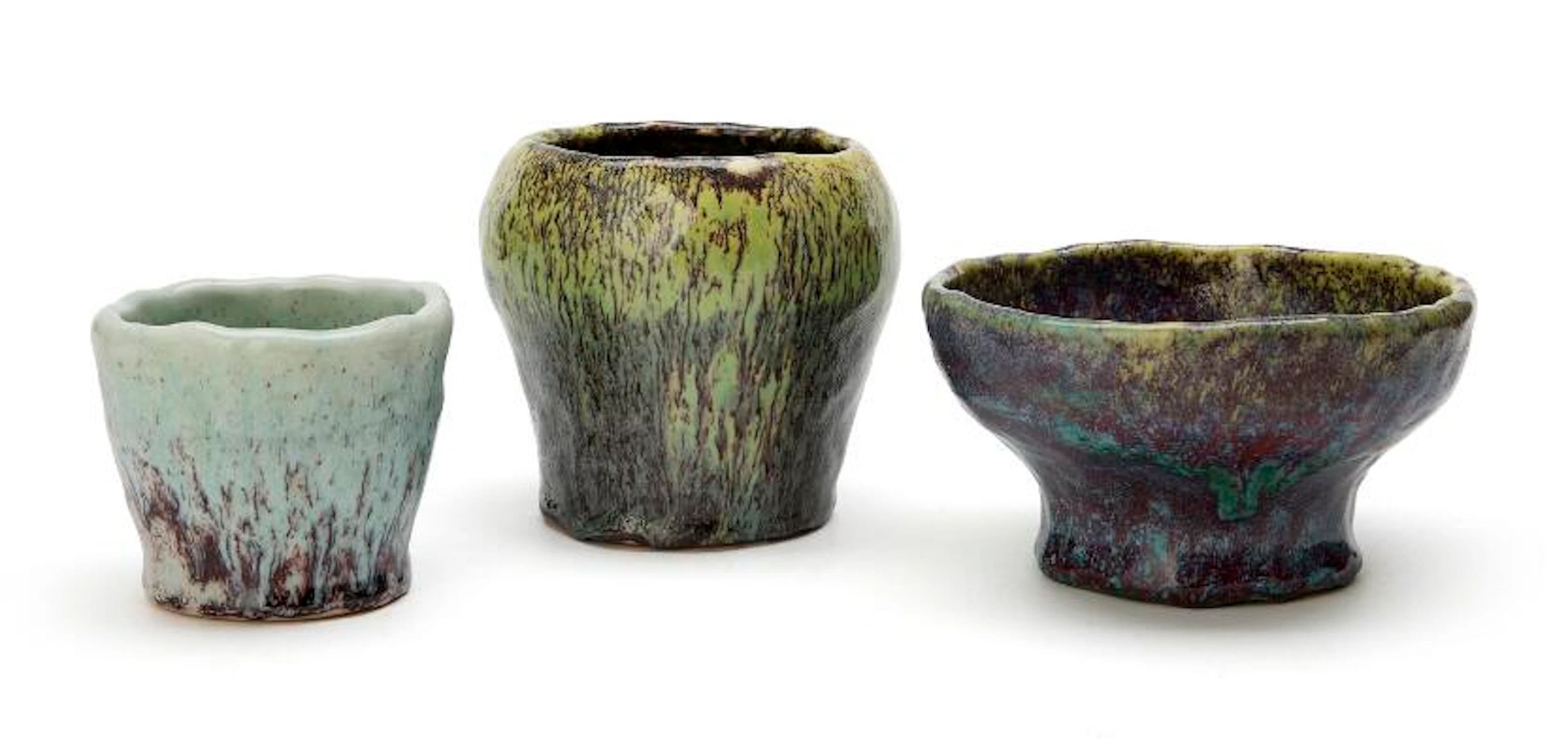 Bente Skjøttgaard: Two stoneware vases and a bowl. Decorated with