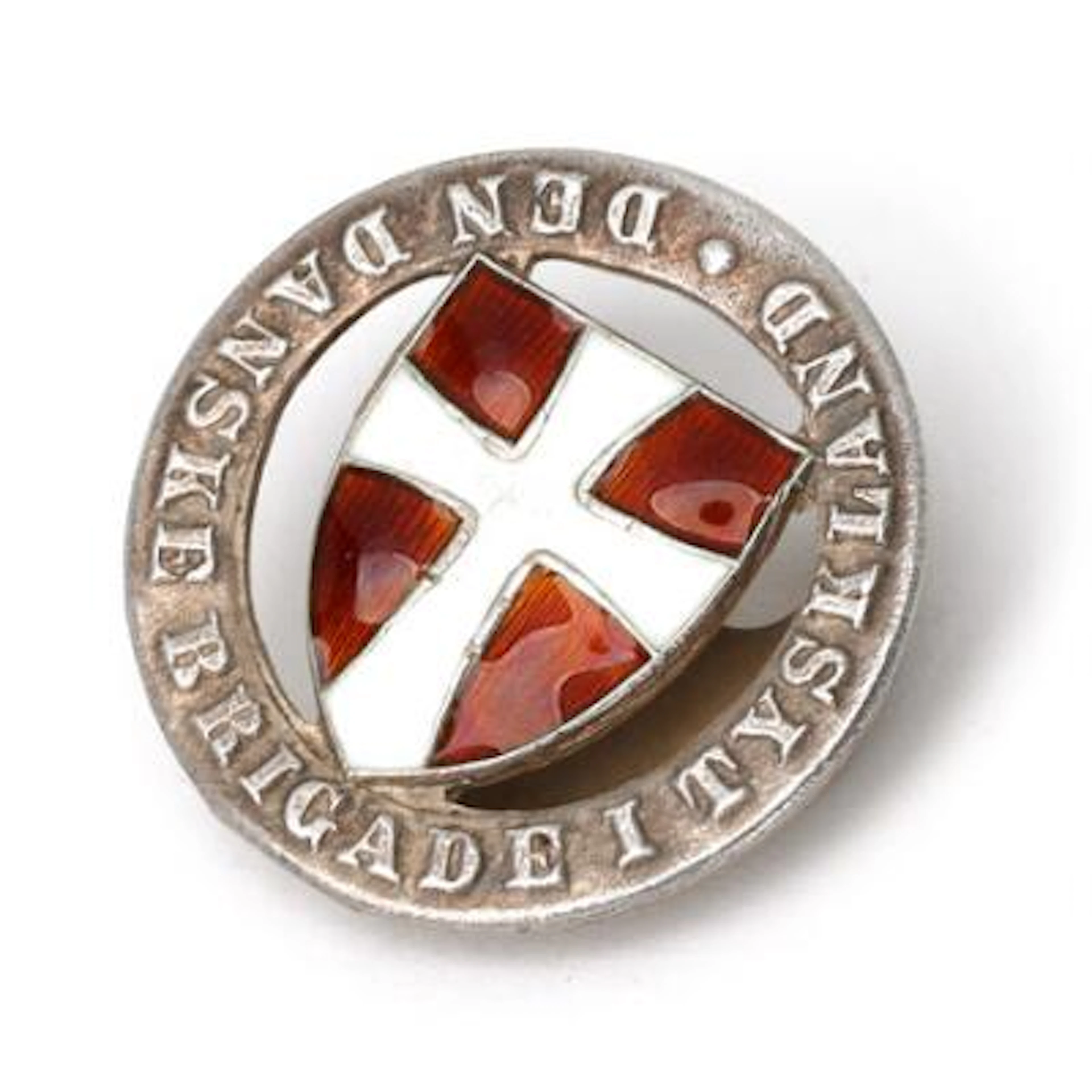 Badge from "The Danish Brigade" in Germany, sterling silver with red