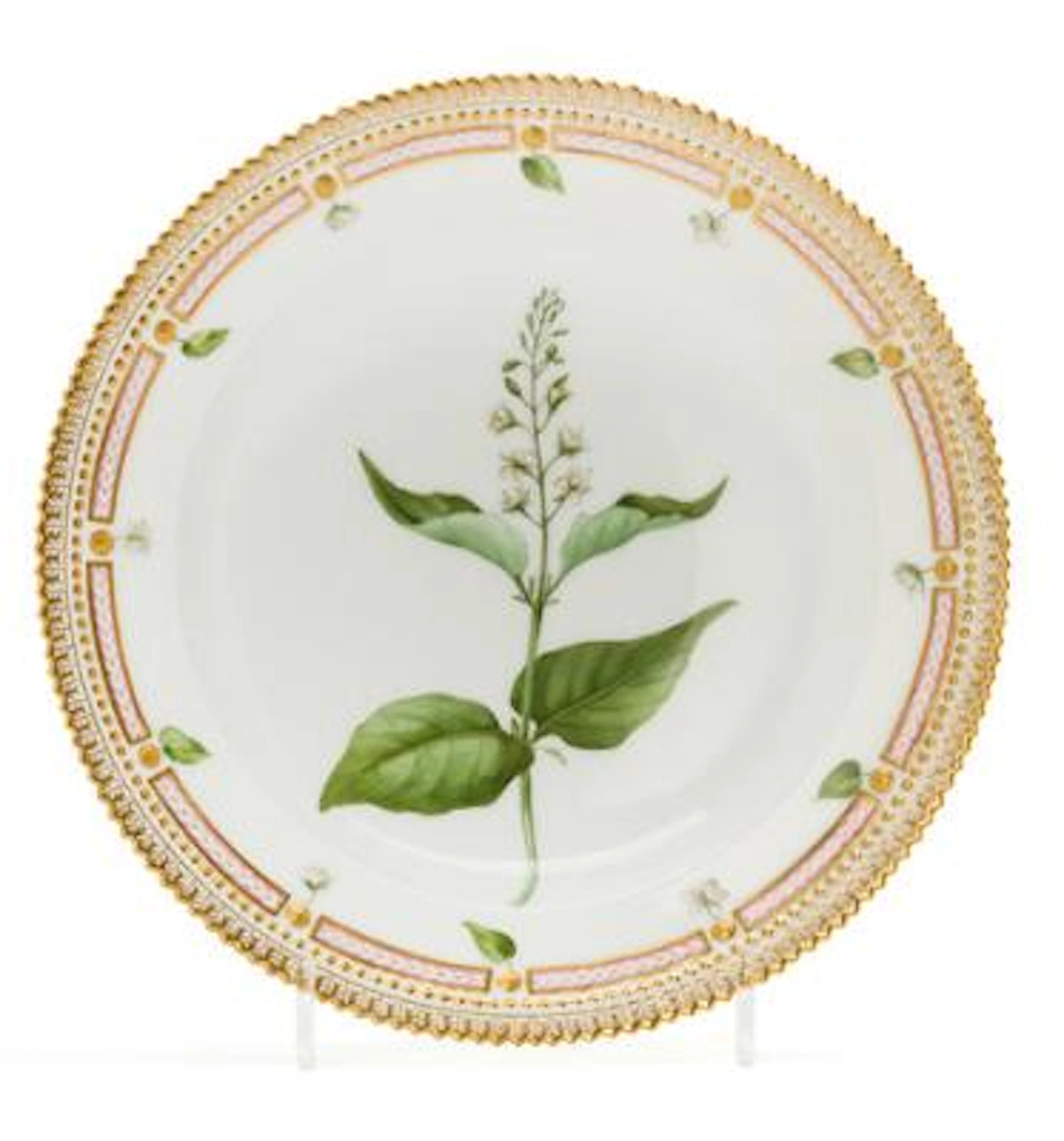 "Flora Danica" enamelled and gilt porcelain deep plate. Royal Copenhagen