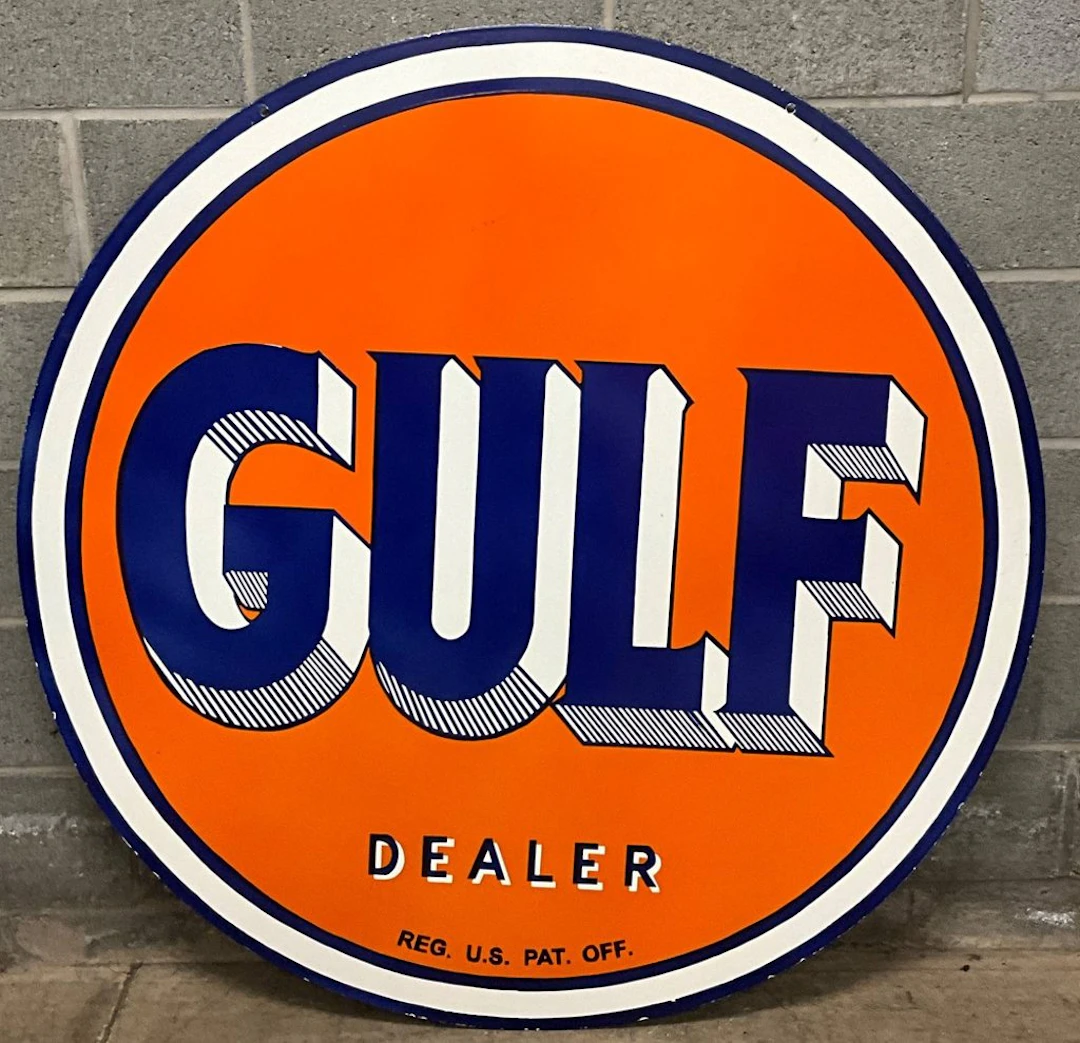 GULF DEALER PORCELAIN ADVERTISING SIGN