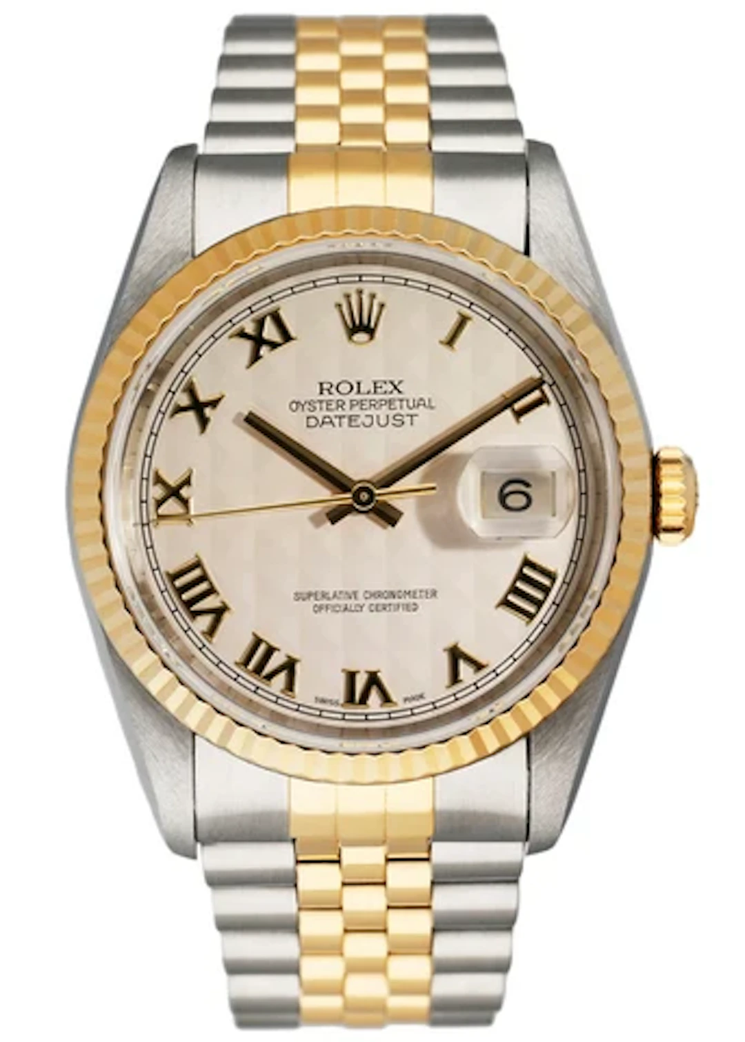 Rolex Datejust 16233 Ivory Pyramid Dial Mens Watch