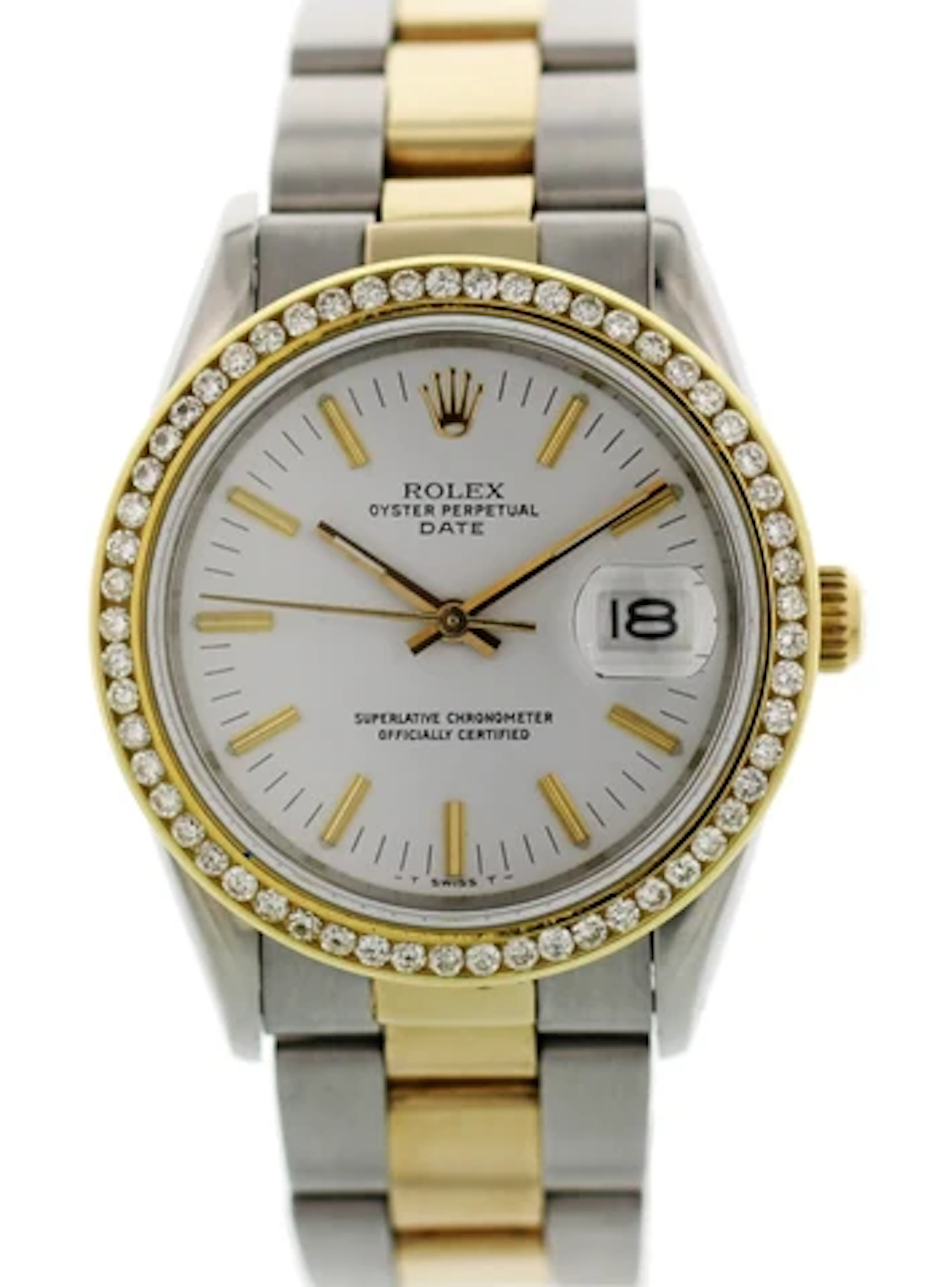Rolex Oyster Perpetual Date 15053 Two Tone Diamond Bezel