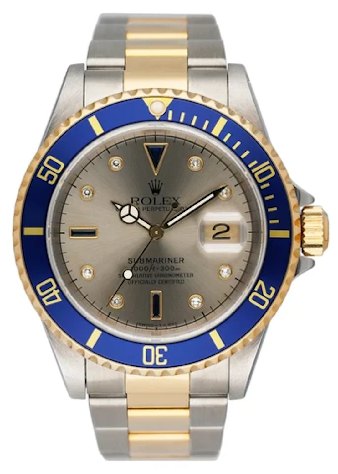 Rolex Submariner Date 16613 Serti Silver Dial Mens Watch