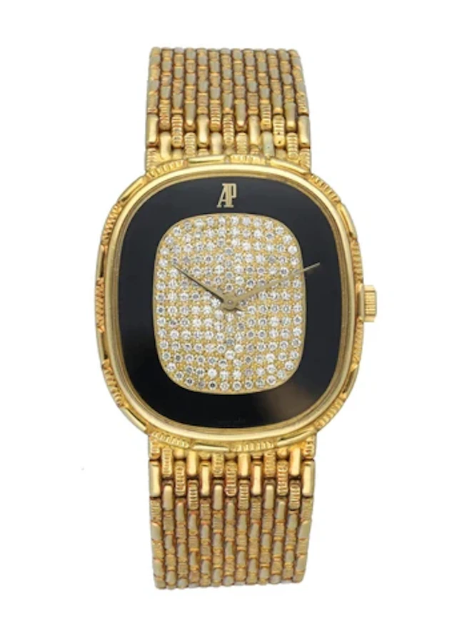Audemars Piguet 18K Yellow Gold Onyx and Diamond Dial Watch