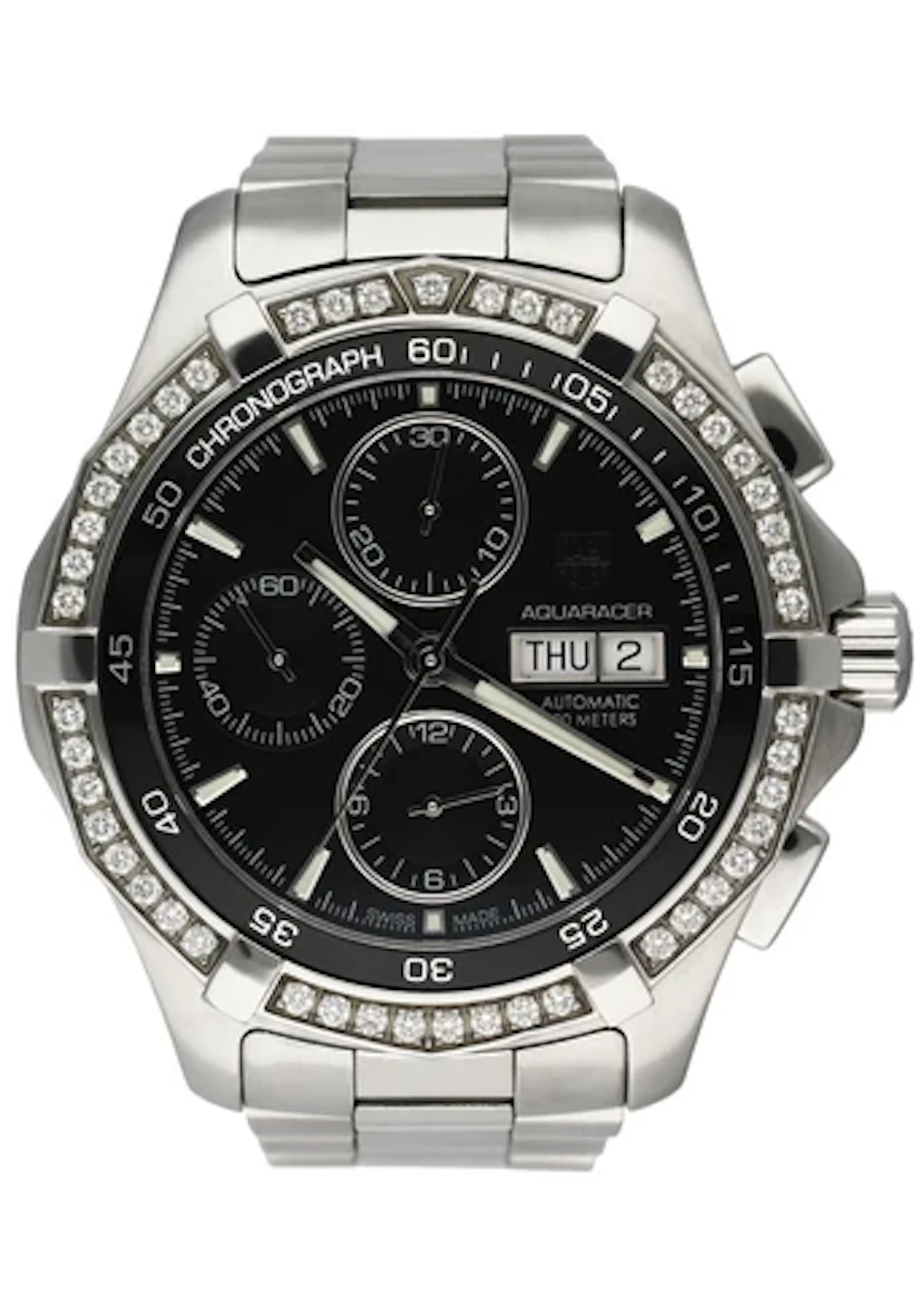 TAG Heuer Aquaracer Day-Date Diamond Bezel Mens Watch Box Papers