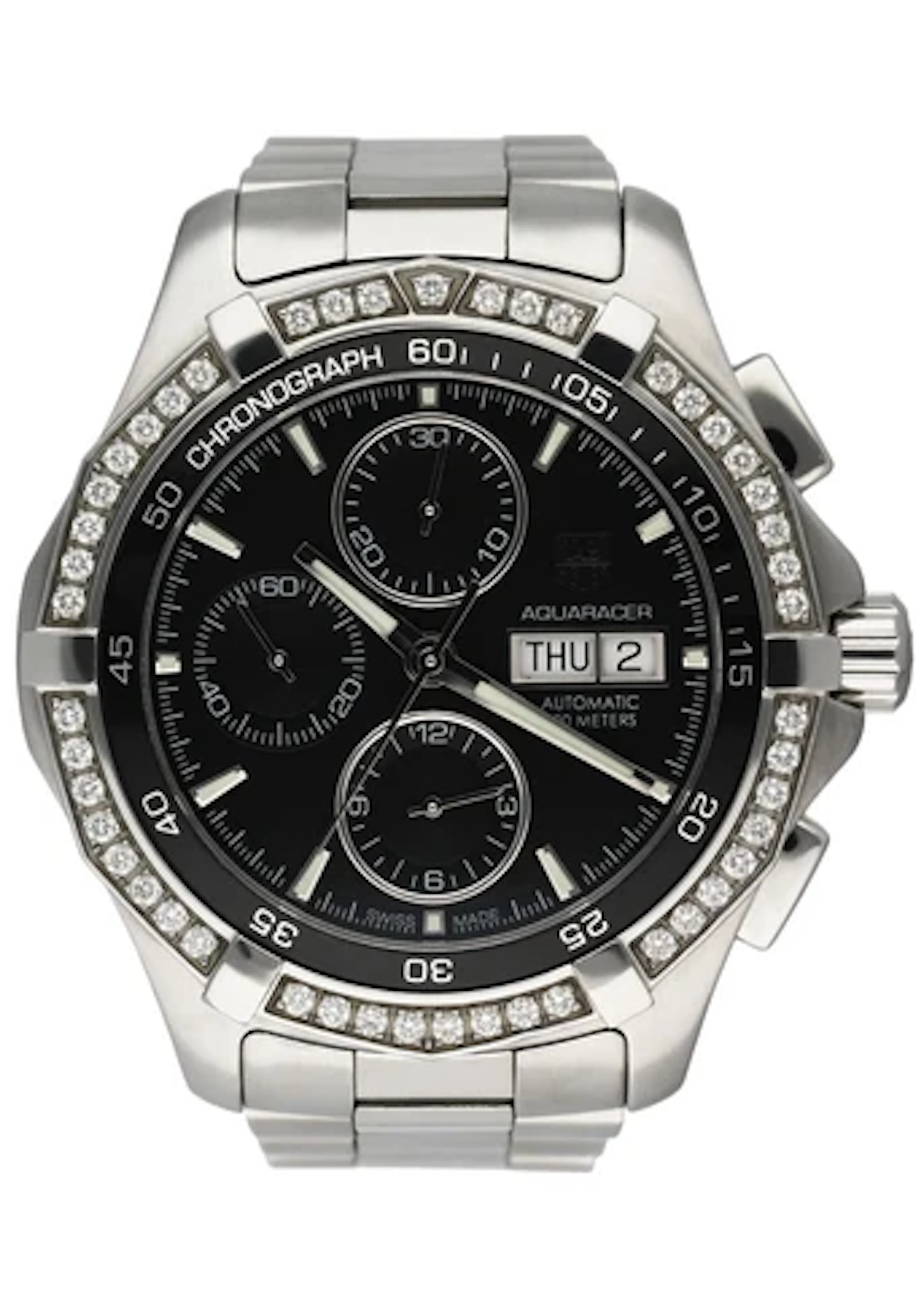 TAG Heuer Aquaracer Day-Date Diamond Bezel Mens Watch Box Papers