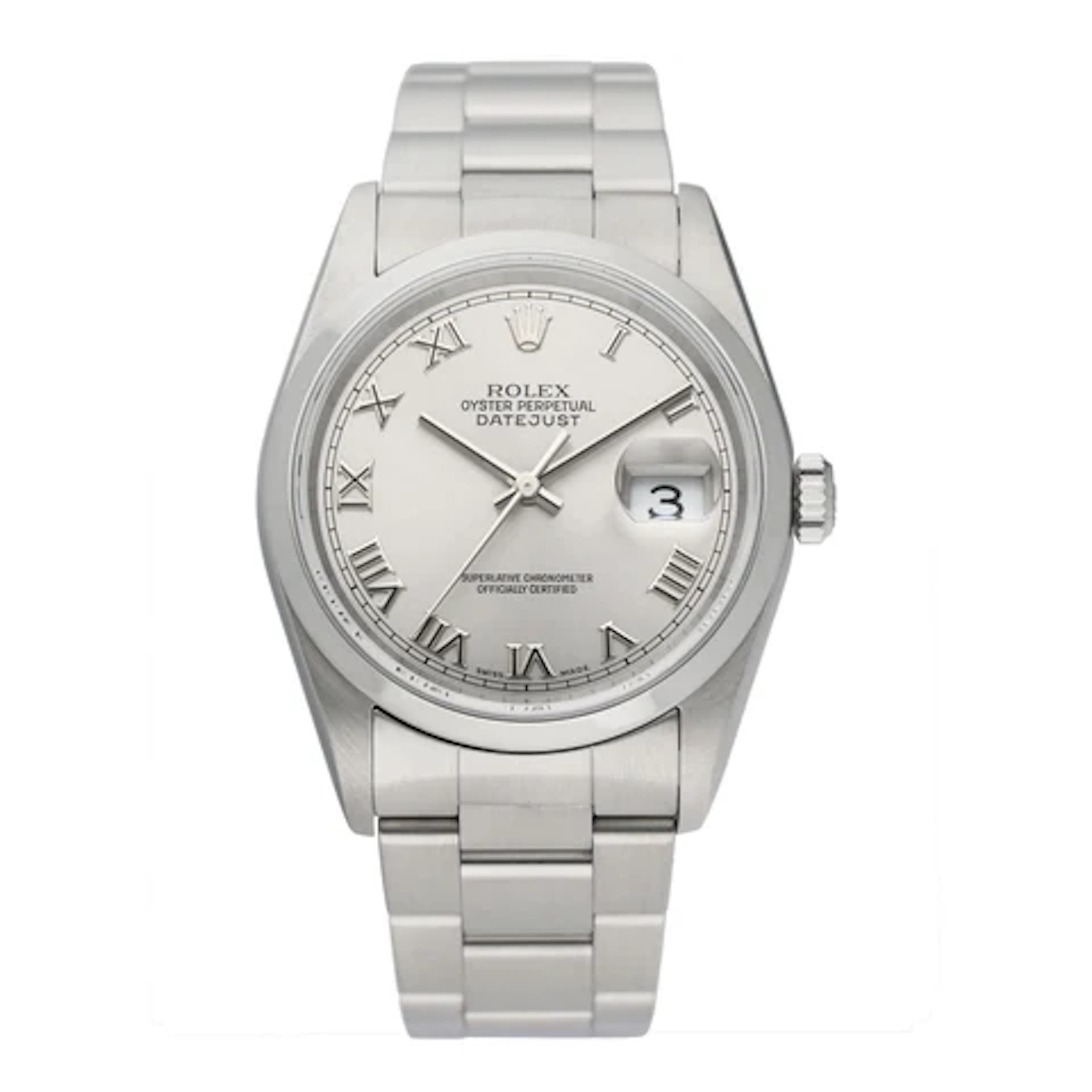 Rolex Datejust 16200 Roman Silver Dial Mens Watch Papers