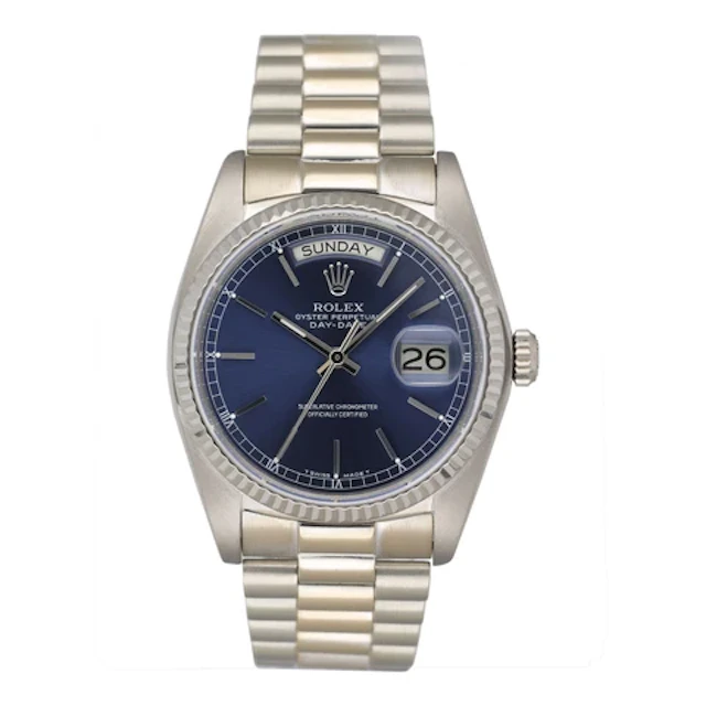 Rolex Day-Date 18039 Blue Dial 18K White Gold Mens Watch