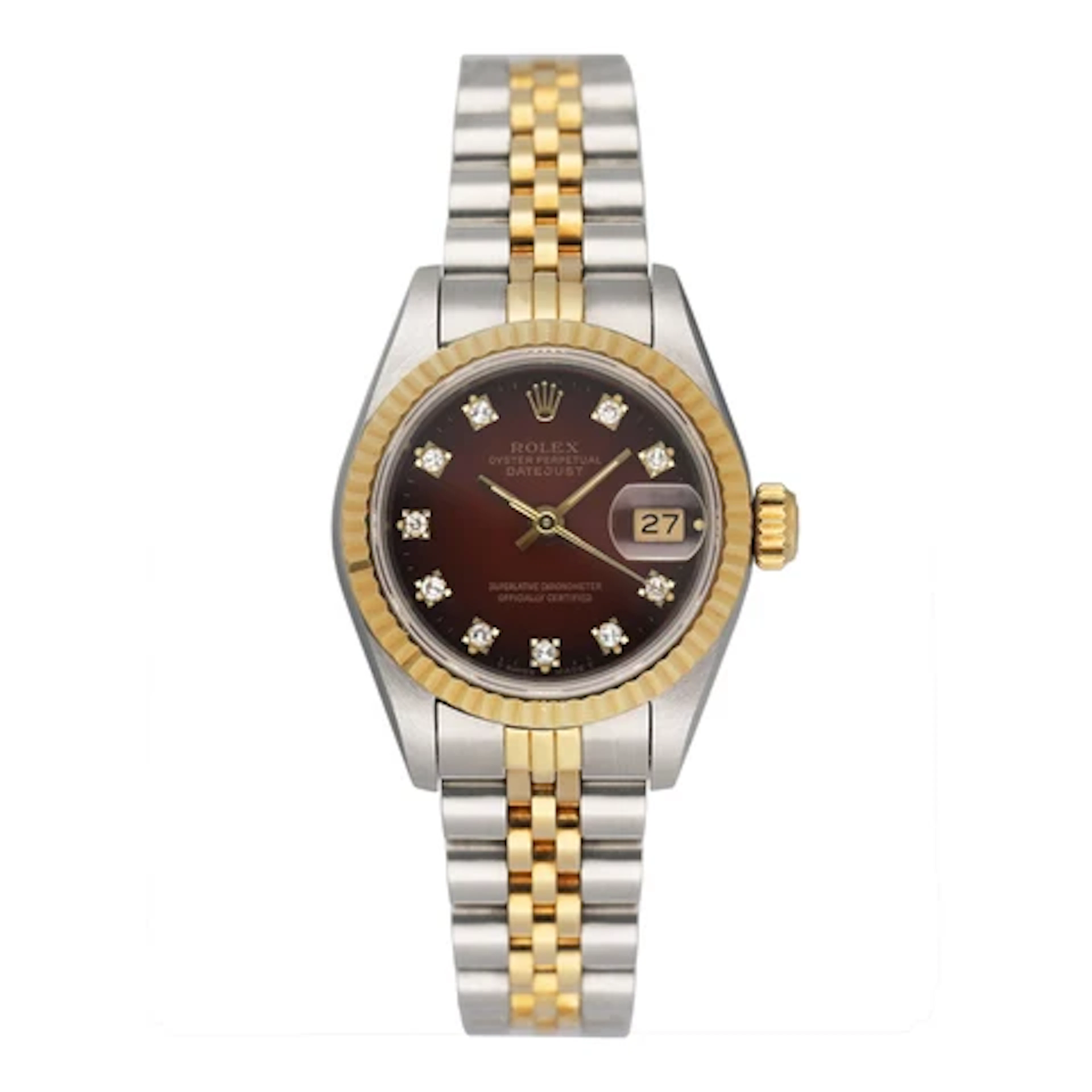 Rolex Datejust 69173 Diamond Red Vignette Dial Ladies Watch