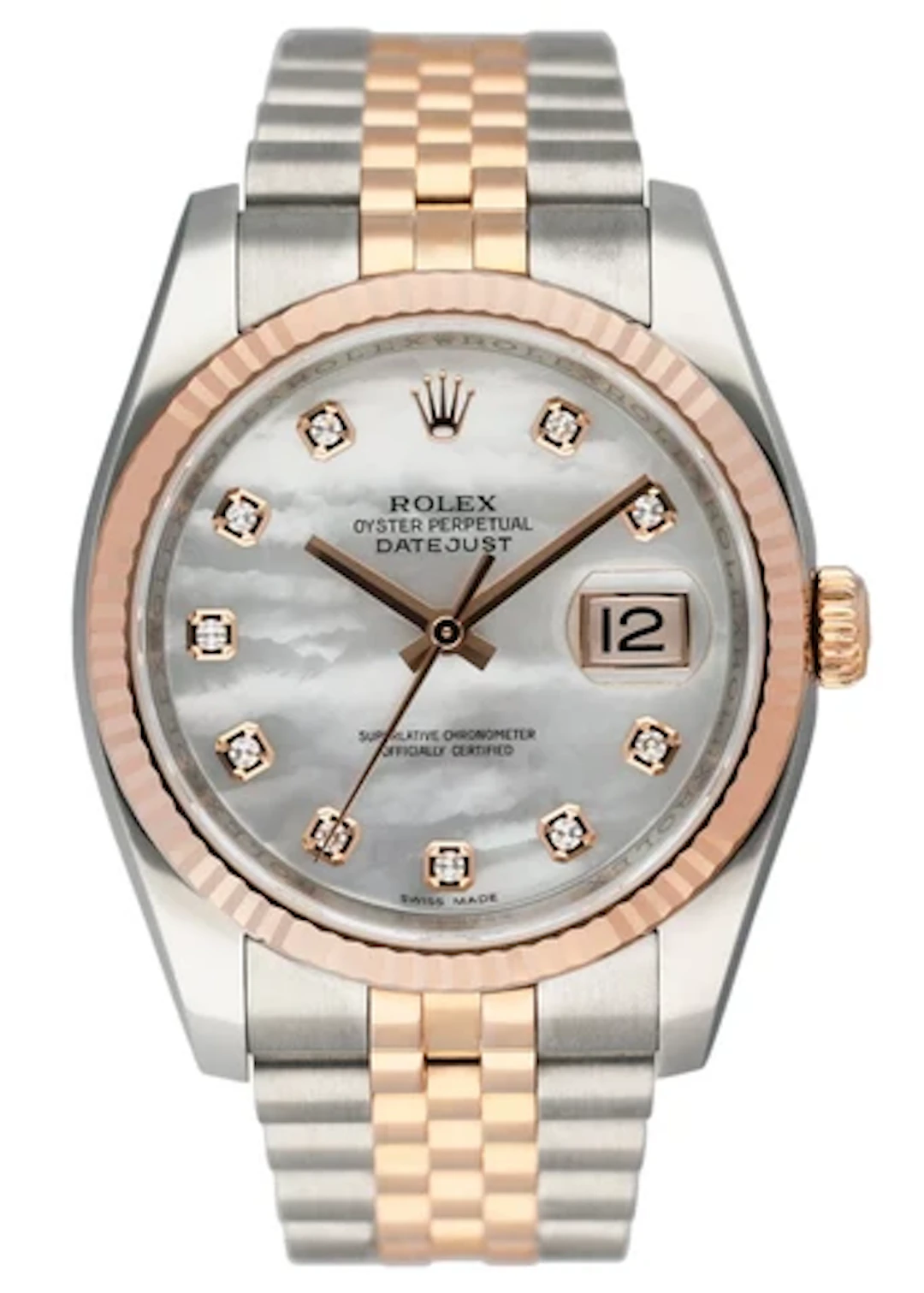 Rolex Datejust 116231 MOP Diamond Dial 18K Rose Gold Steel Watch