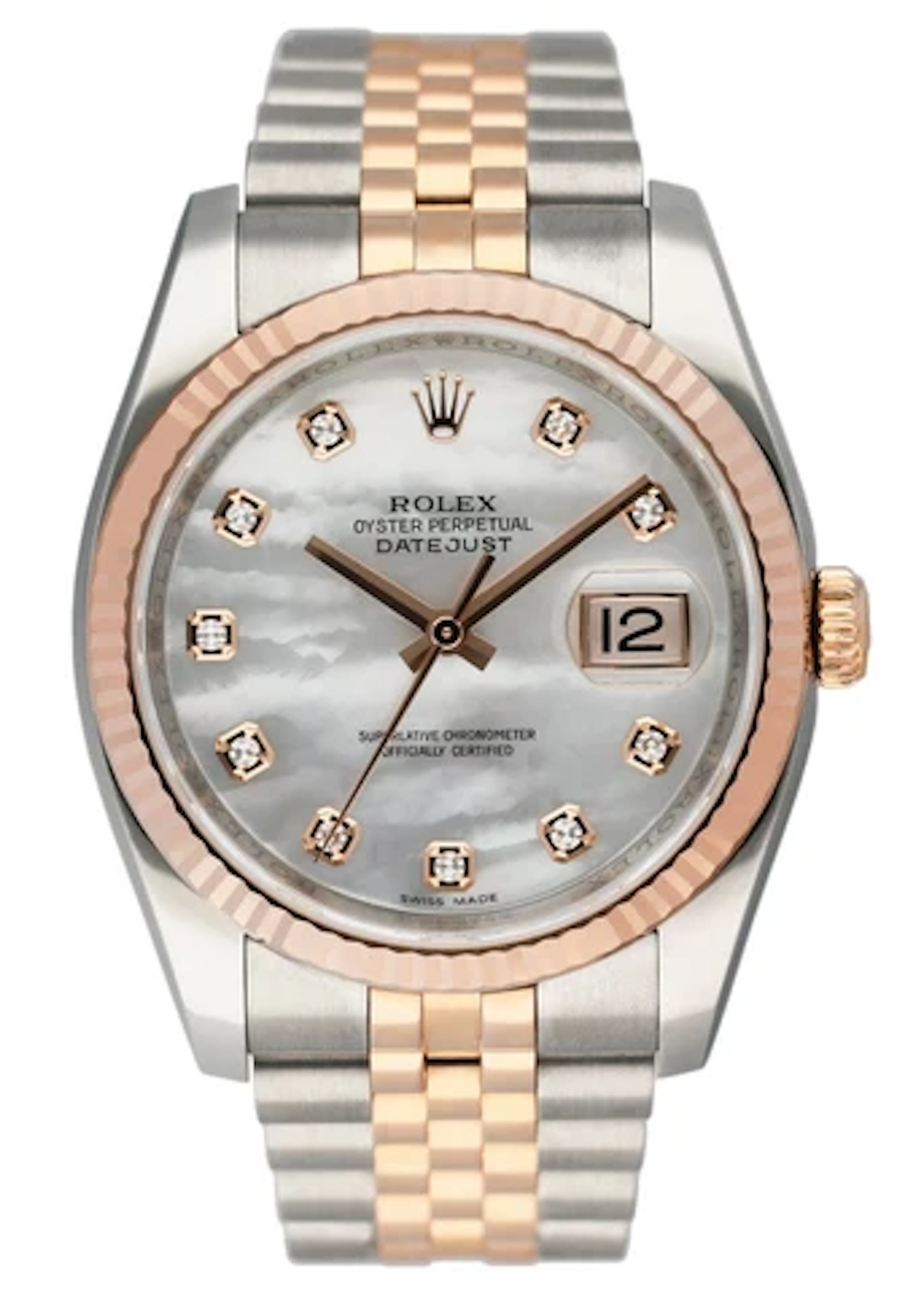 Rolex Datejust 116231 MOP Diamond Dial 18K Rose Gold Steel Watch