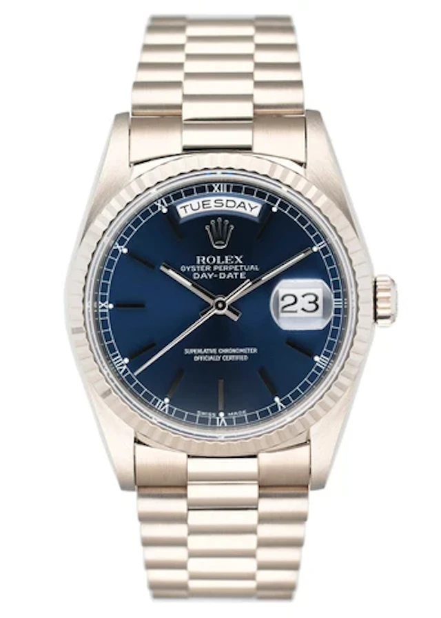 Rolex Day Date 18239 Blue Dial 18K White Gold Mens Watch