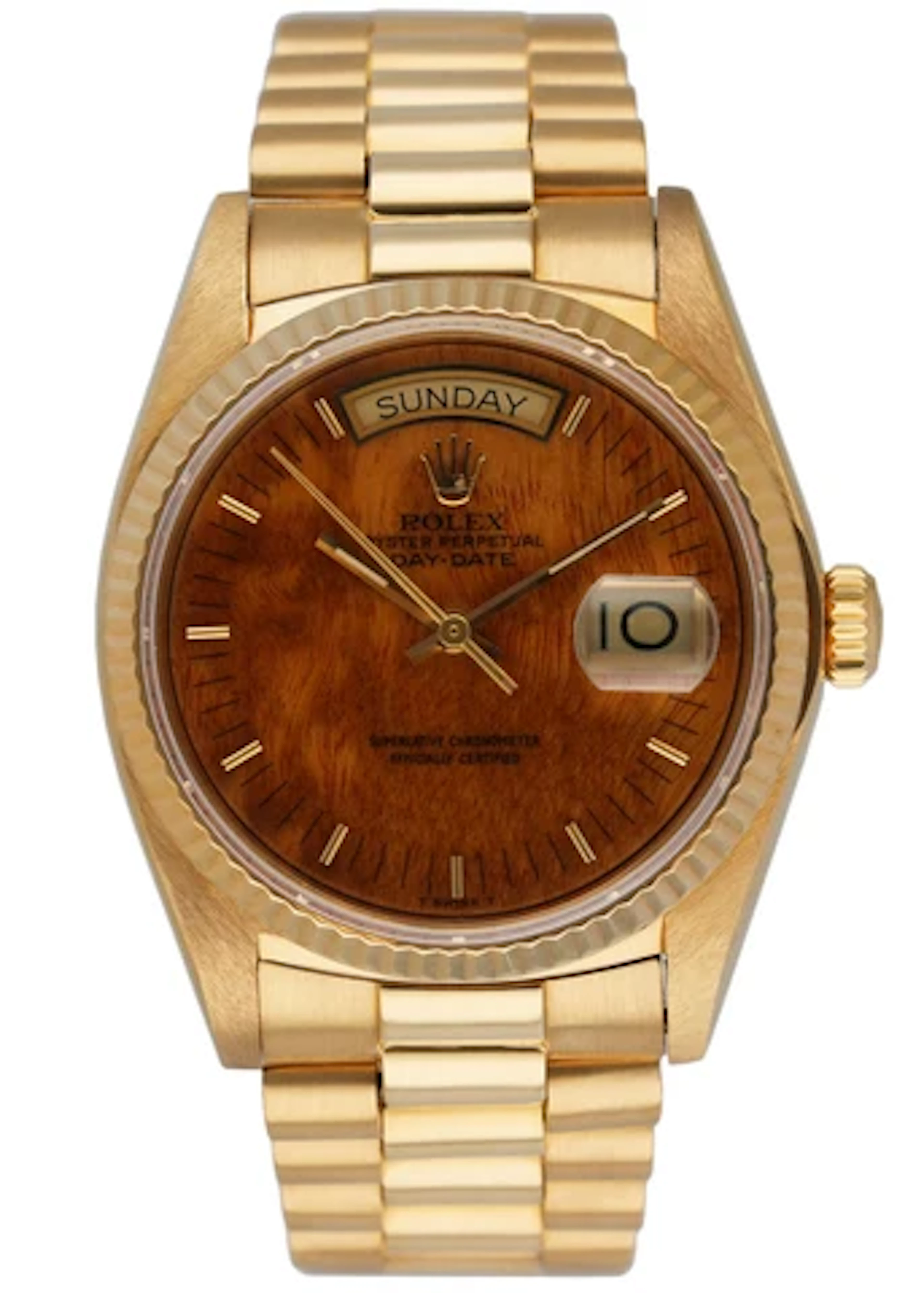 Rolex Day Date 18038 18K Yellow Gold Wood Dial Mens Watch