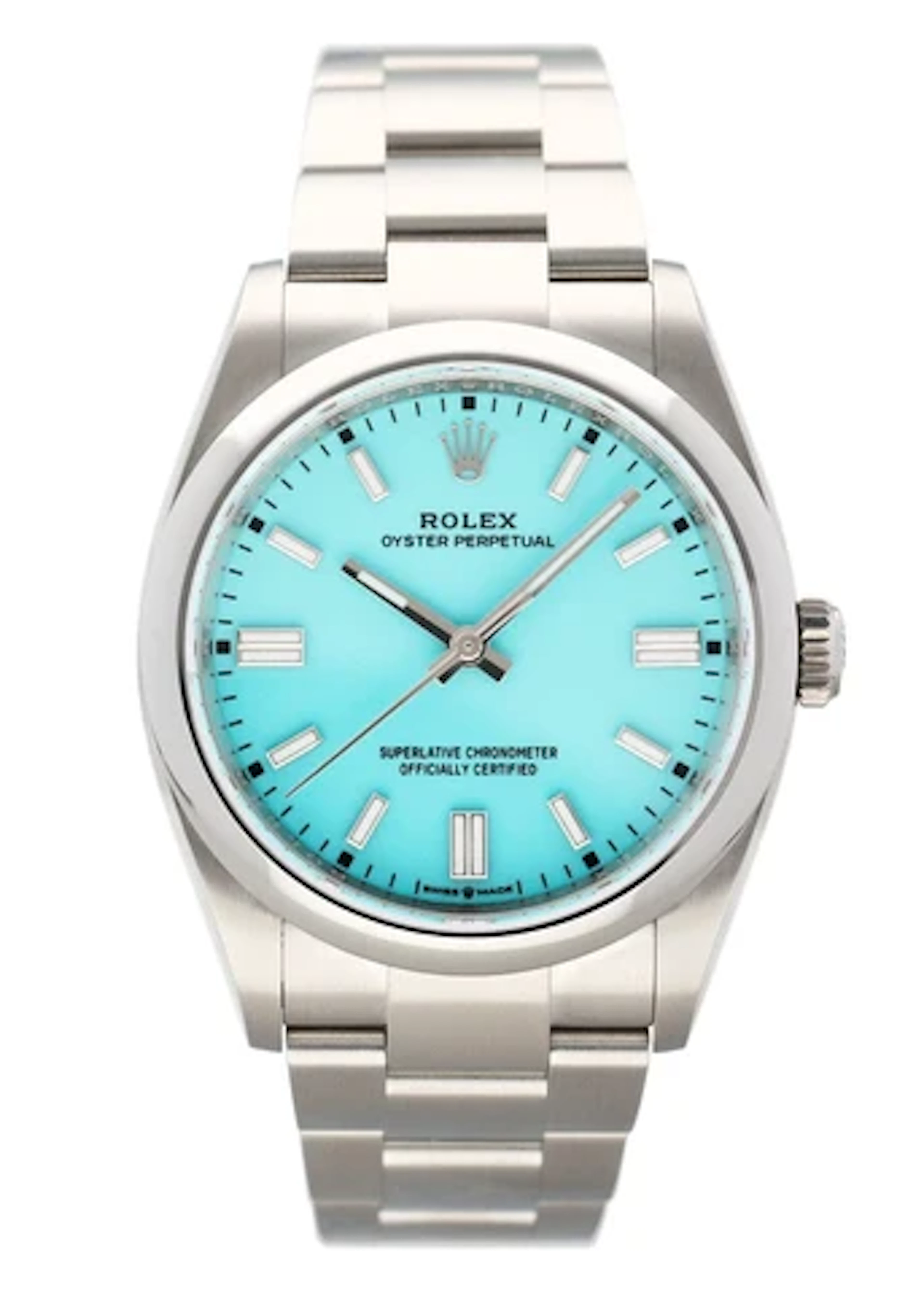 Rolex Oyster Perpetual Turquoise Dial 126000 Mens Watch Box Papers