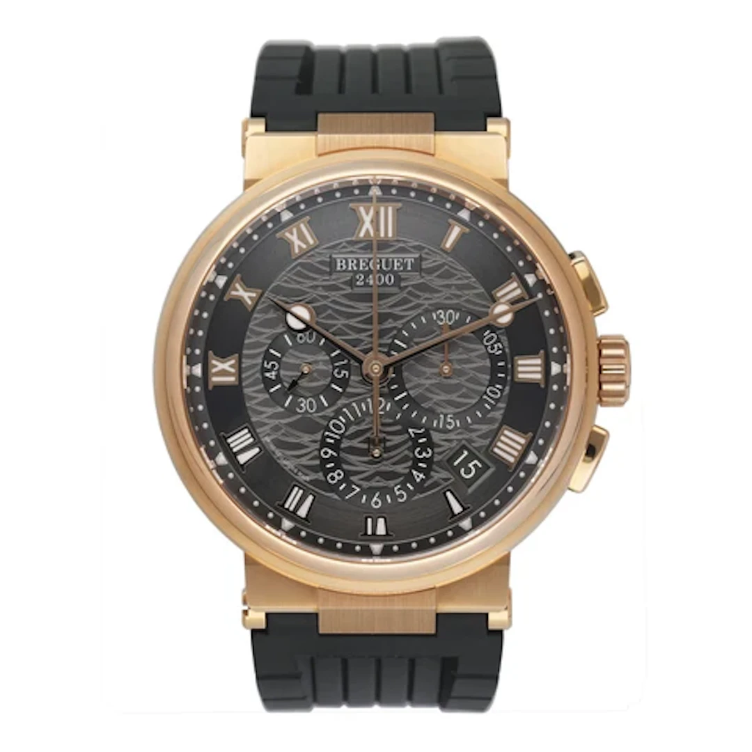 Breguet Marine Chronographe 5527 Slate Dial 18K Rose Gold Mens Watch Box Papers