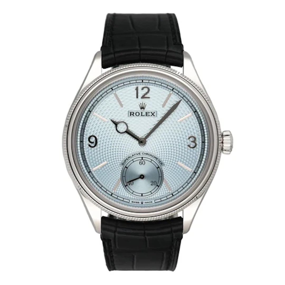 Rolex 1908 Ice Blue Dial Platinum Mens Watch Box Papers