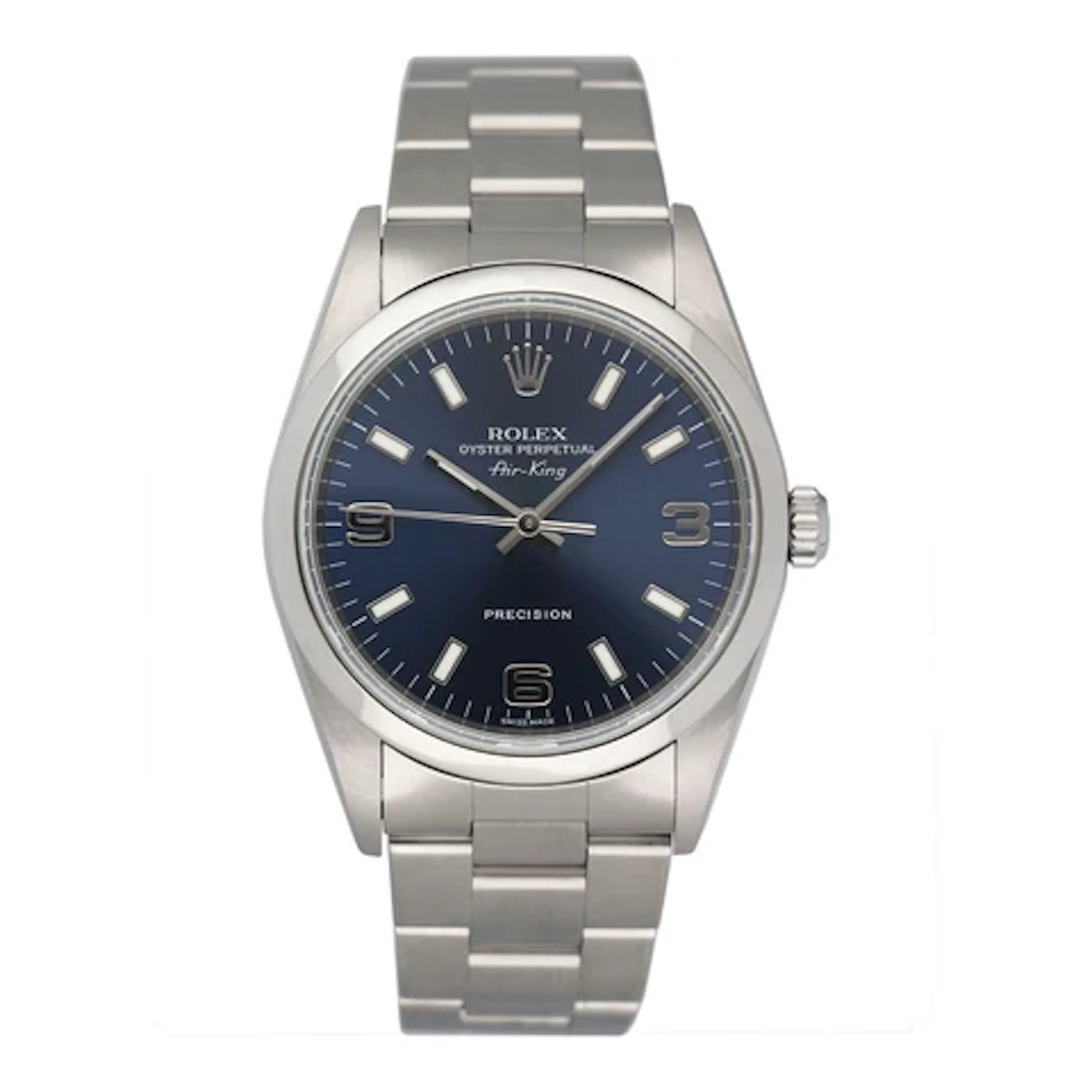 Rolex Air King 14000M Blue Dial Steel Mens Watch Box Papers