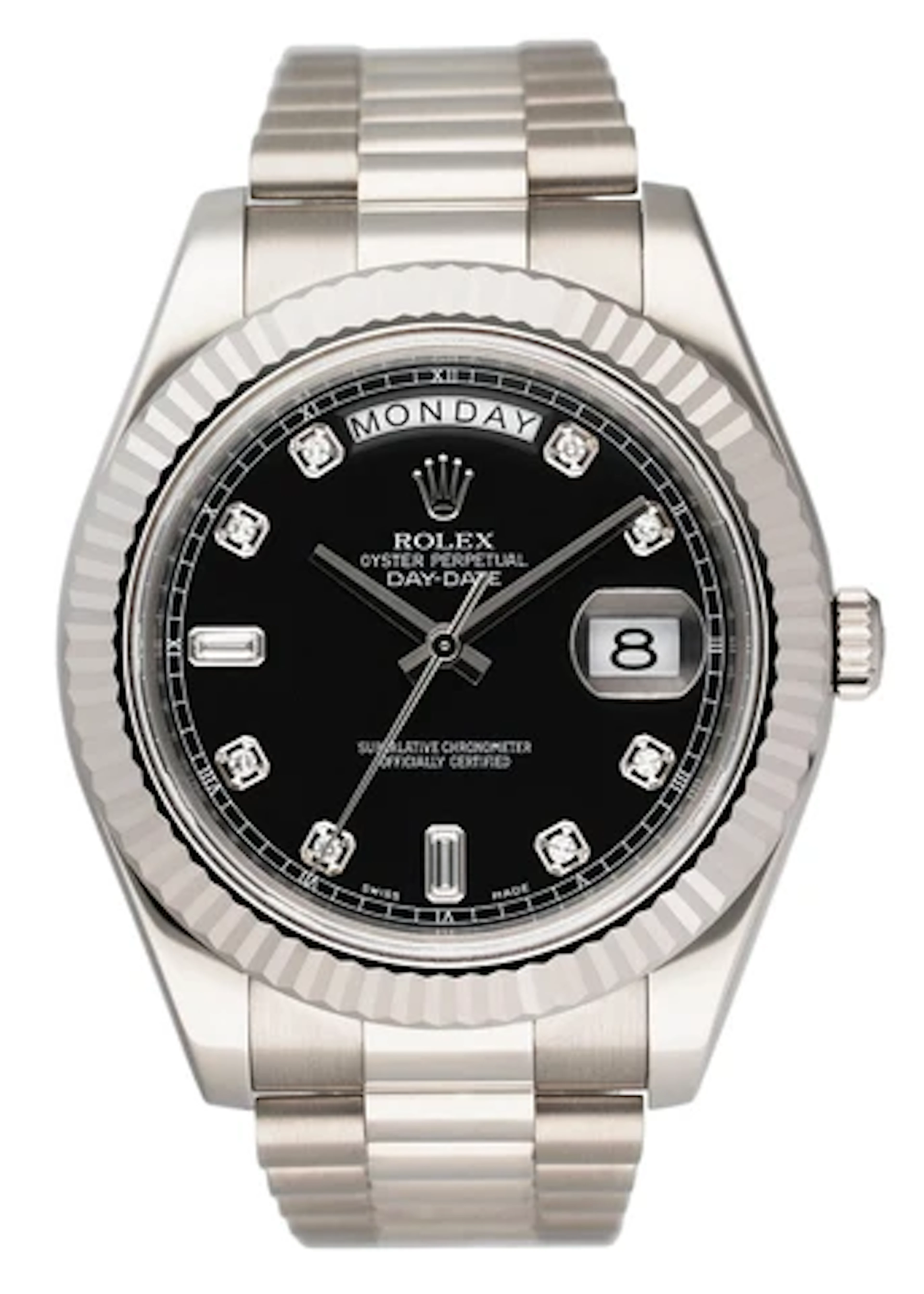 Rolex Day-Date 41 218239 Diamond Black Dial 18K White Gold Mens Watch