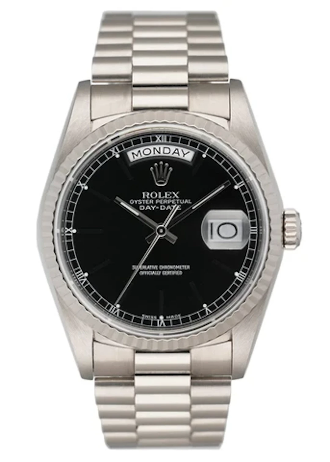 Rolex Day-Date 18239 Black Dial 18K White Gold Mens Watch Box Papers