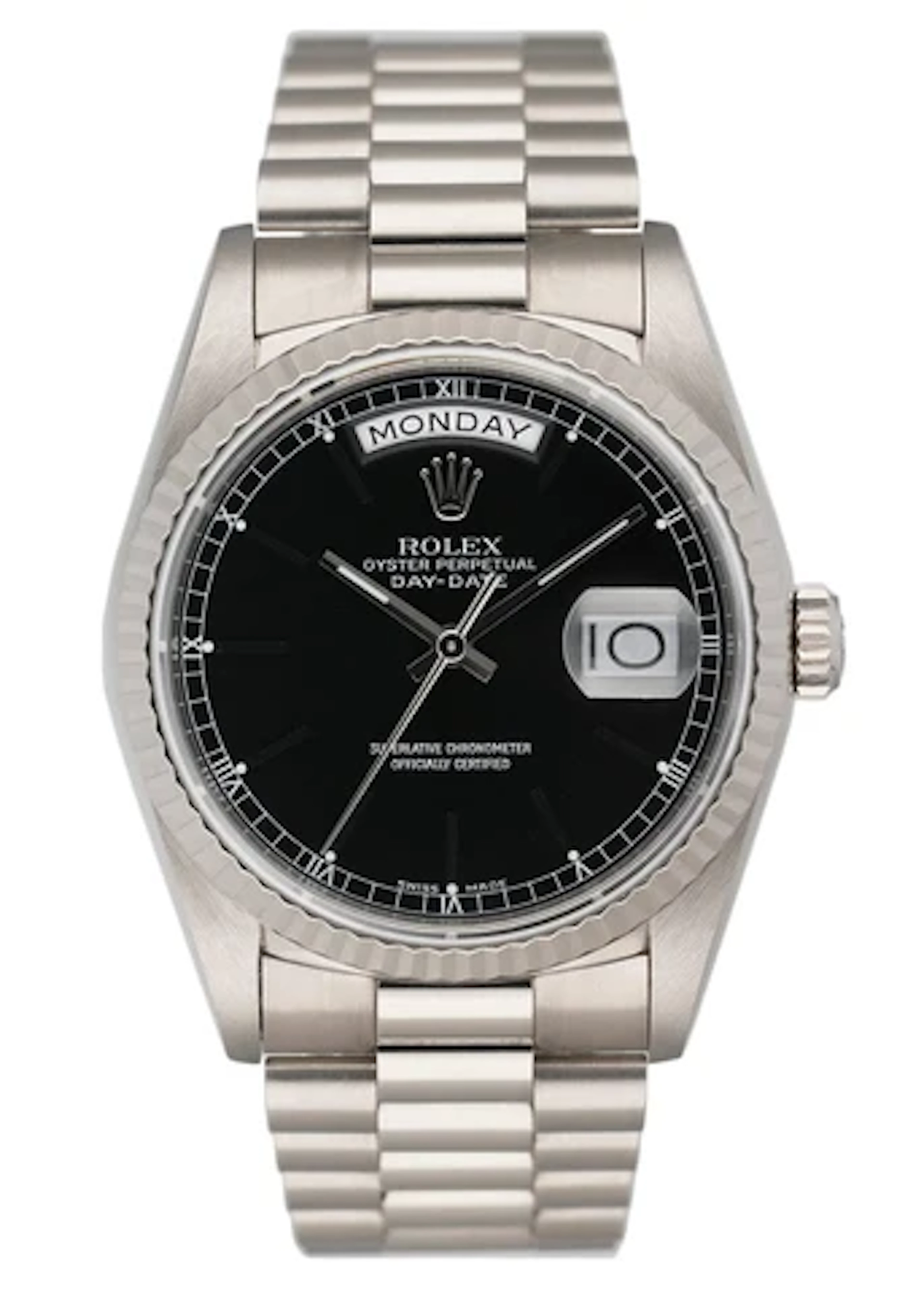 Rolex Day-Date 18239 Black Dial 18K White Gold Mens Watch Box Papers