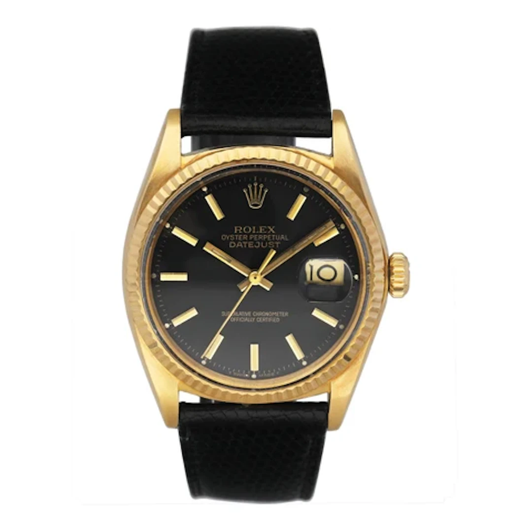 Rolex Datejust 1601 Black Dial 18K Yellow Gold Mens Watch