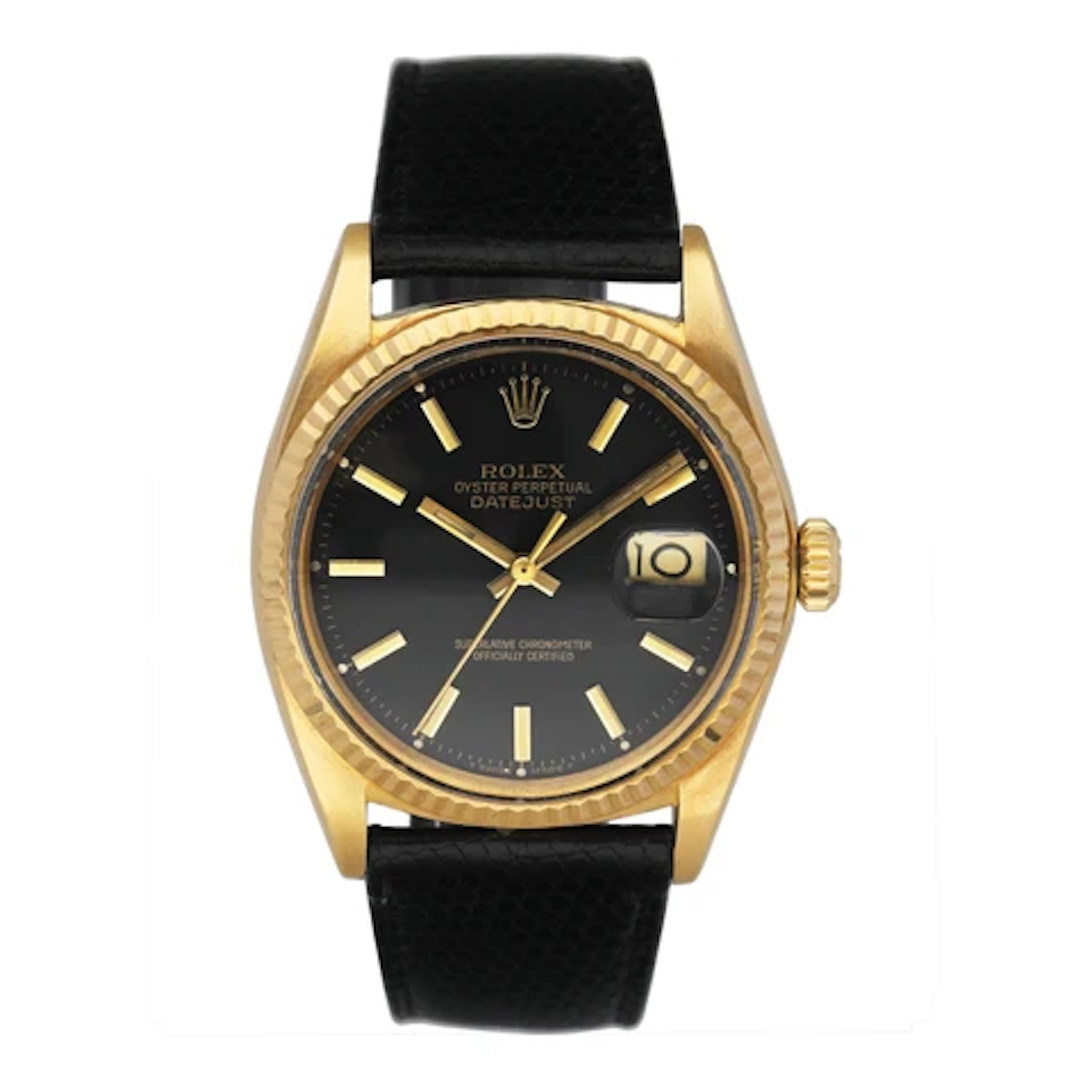 Rolex Datejust 1601 Black Dial 18K Yellow Gold Mens Watch
