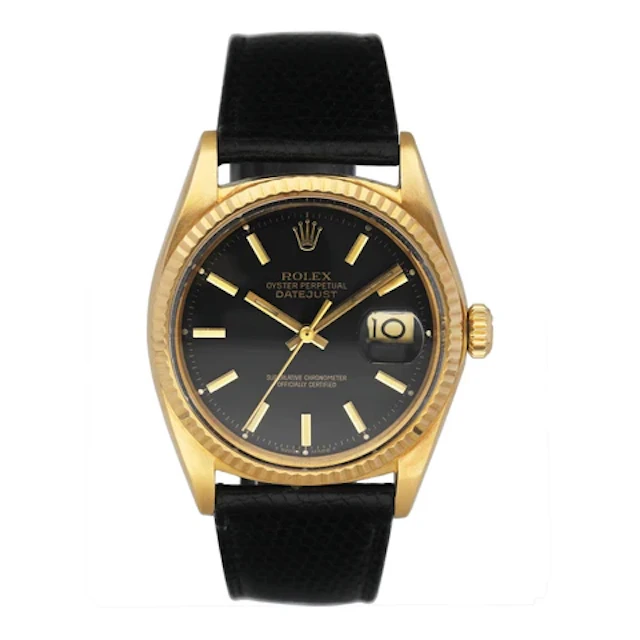 Rolex Datejust 1601 Black Dial 18K Yellow Gold Mens Watch