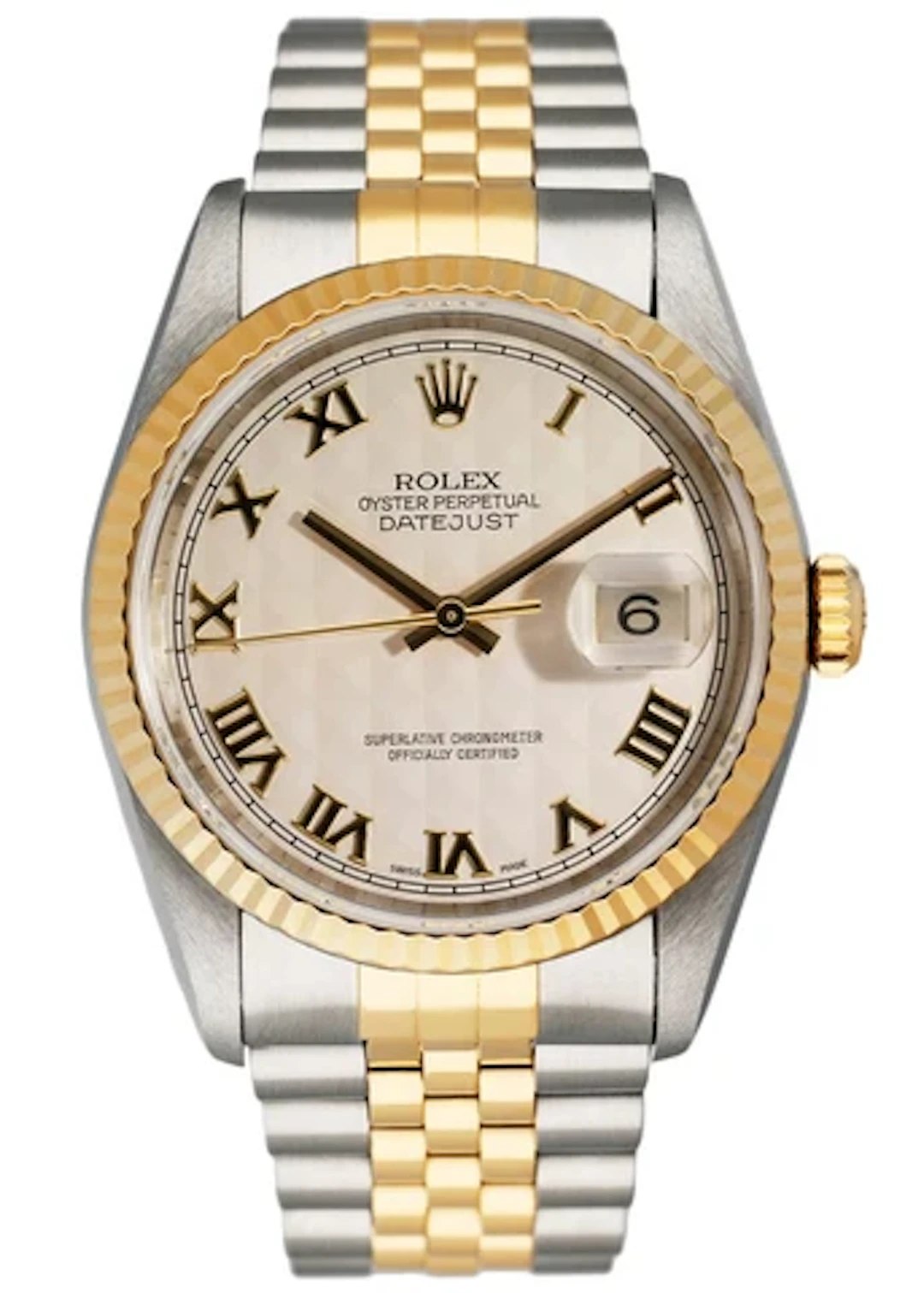 Rolex Datejust 16233 Ivory Pyramid Dial Mens Watch Box Papers
