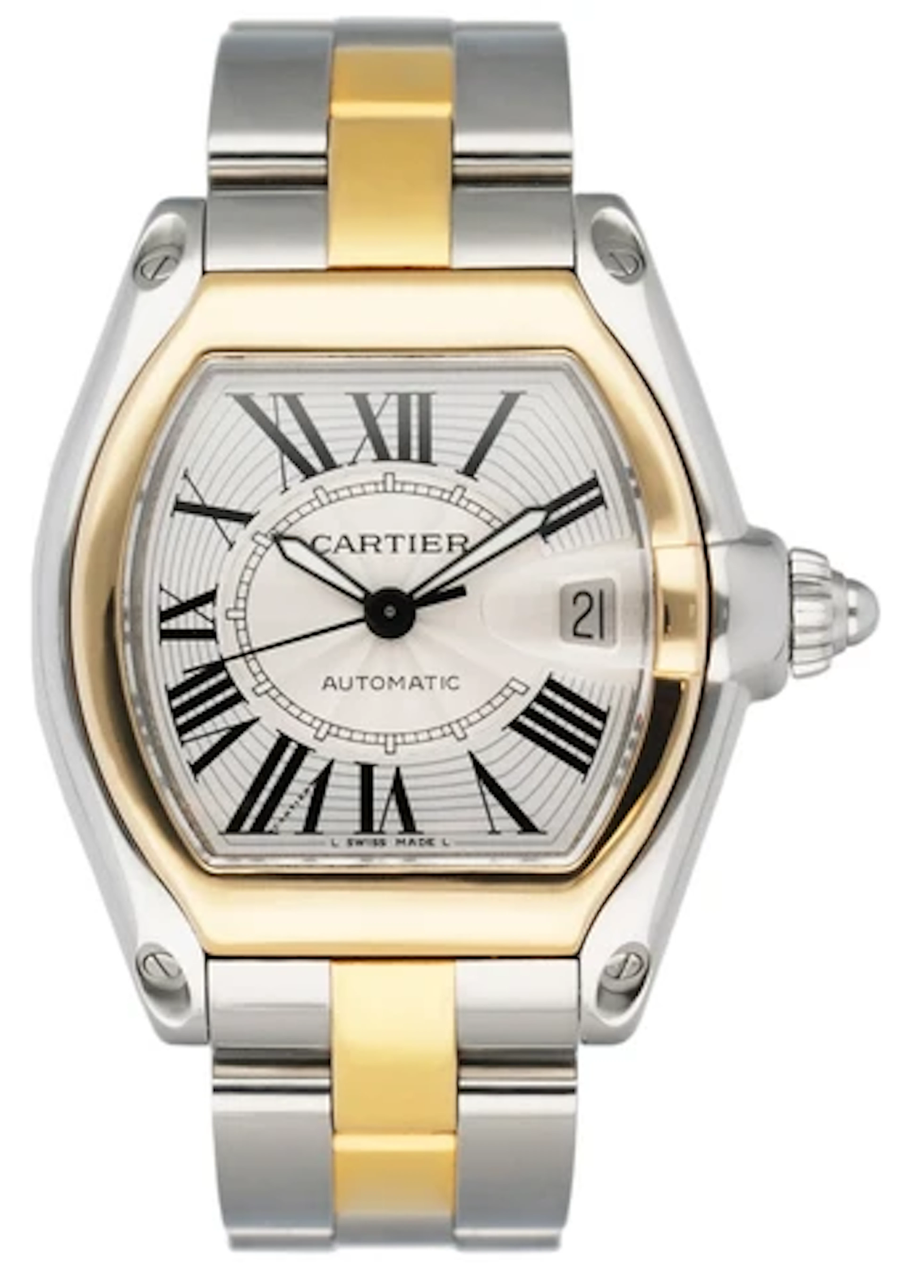 Cartier Roadster W62031Y4 Silver Dial Two Tone Mens Watch Box Papers