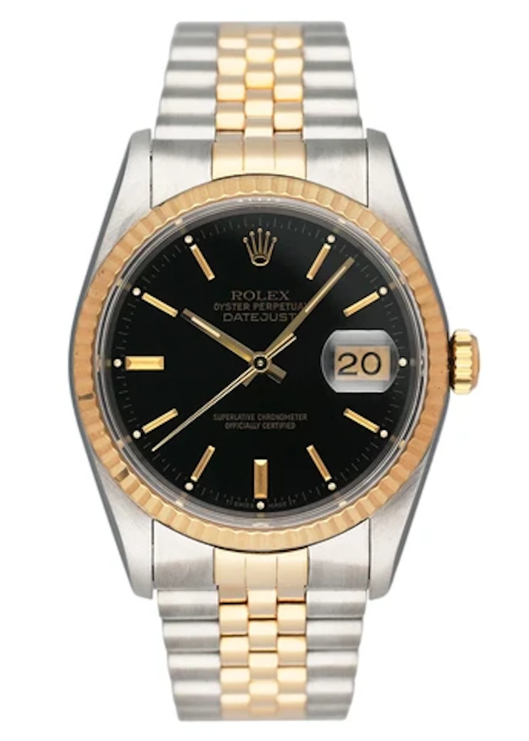 Rolex Datejust 16233 Black Dial Two Tone Mens Watch