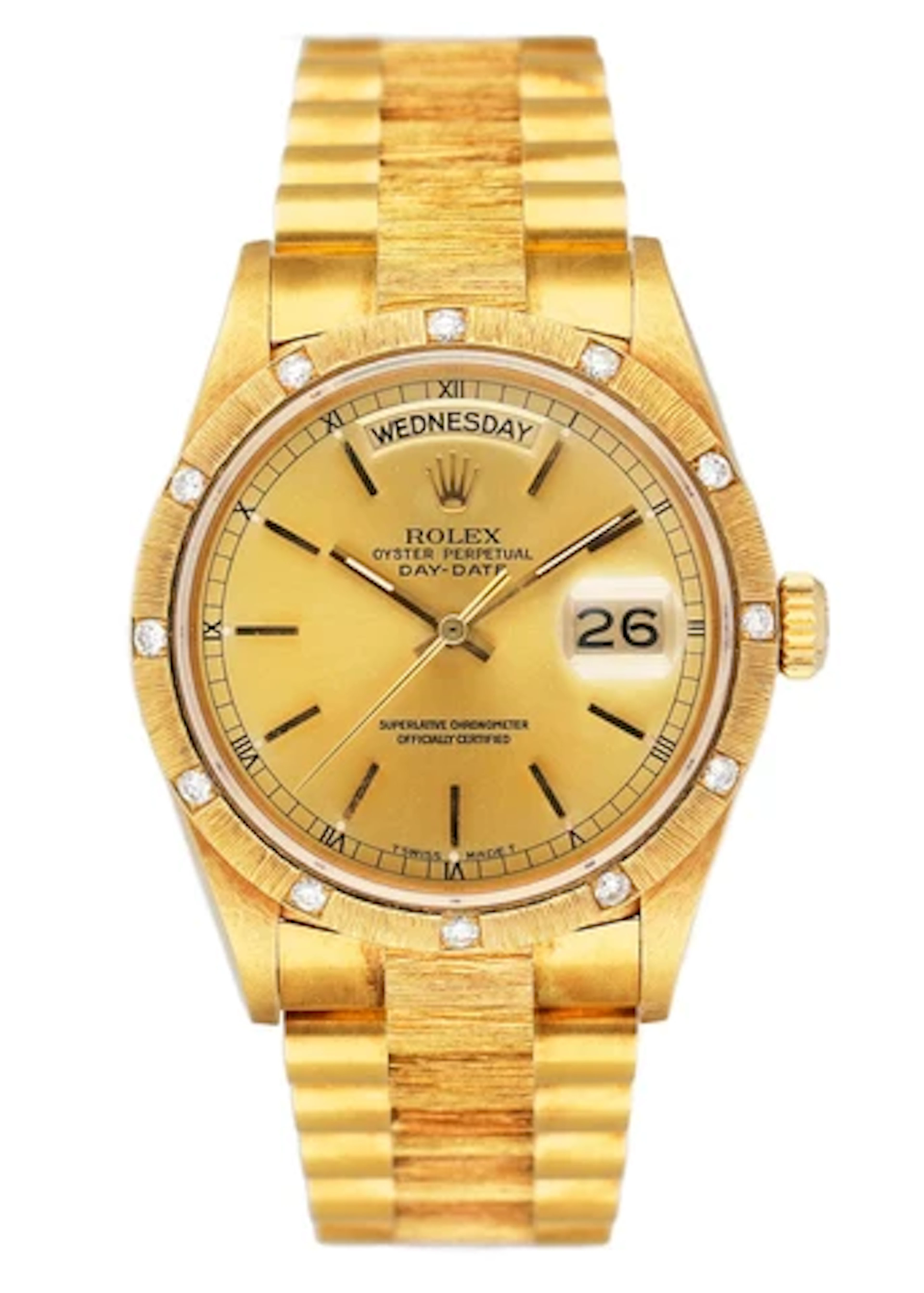 Rolex Day Date 18108 Diamond18K Yellow Gold Bark Finish Mens Watch