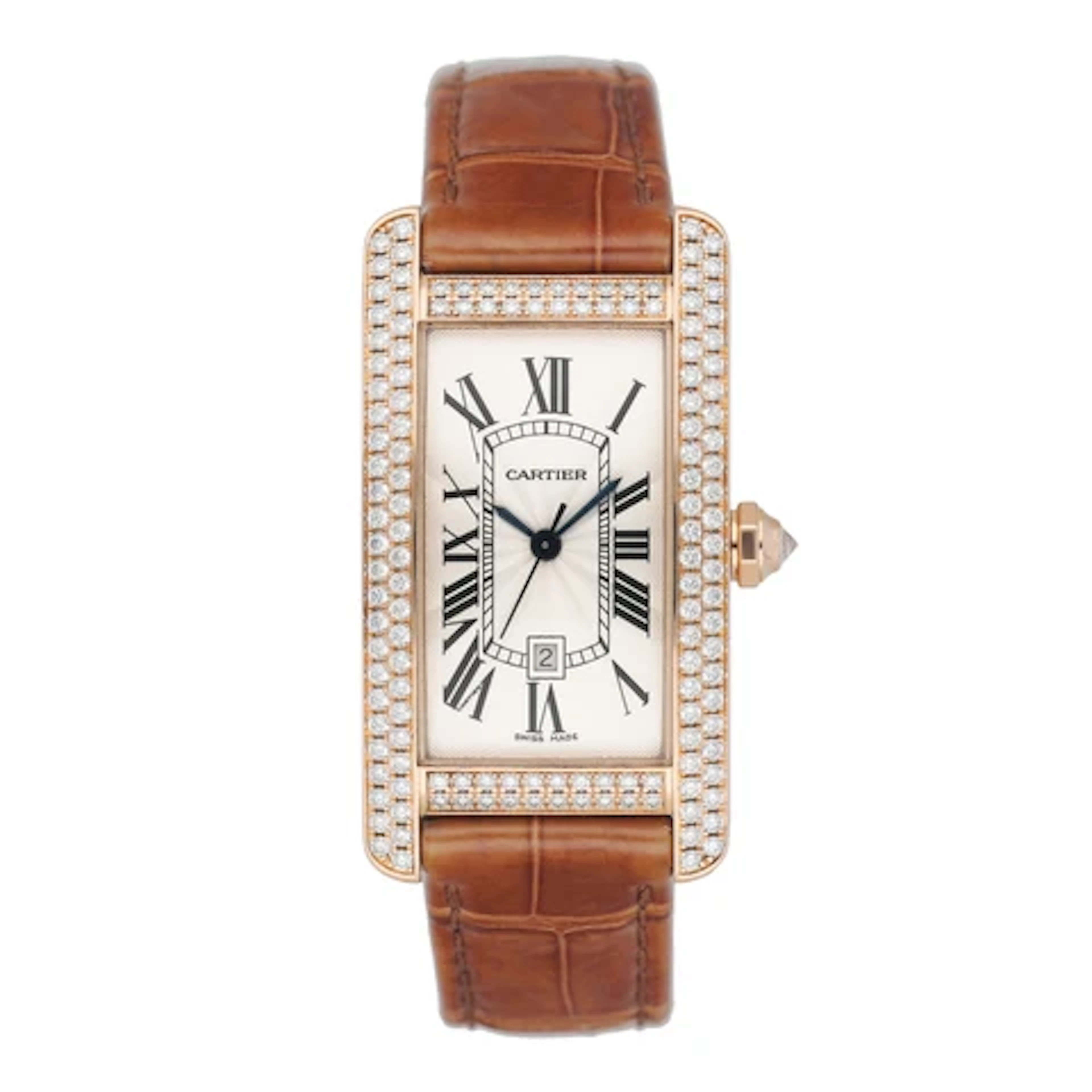 Cartier Tank Americaine WB704751 Diamond 18K Rose Gold Ladies Watch Box Papers