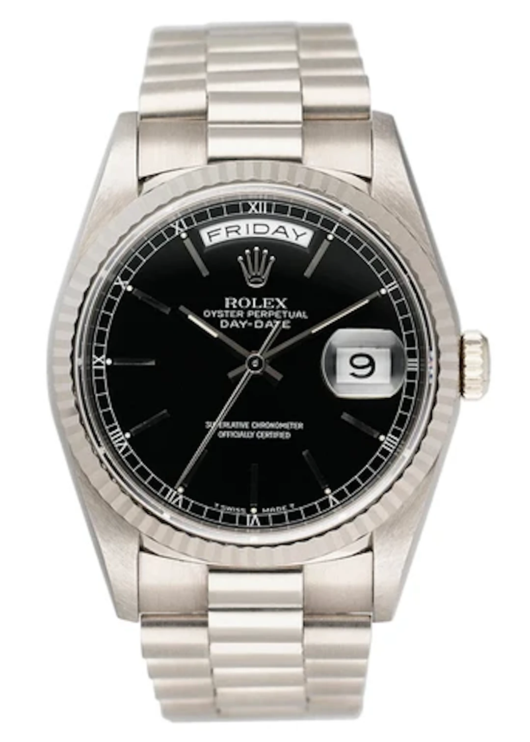 Rolex Day-Date 18239 Black Dial 18K White Gold Mens Watch
