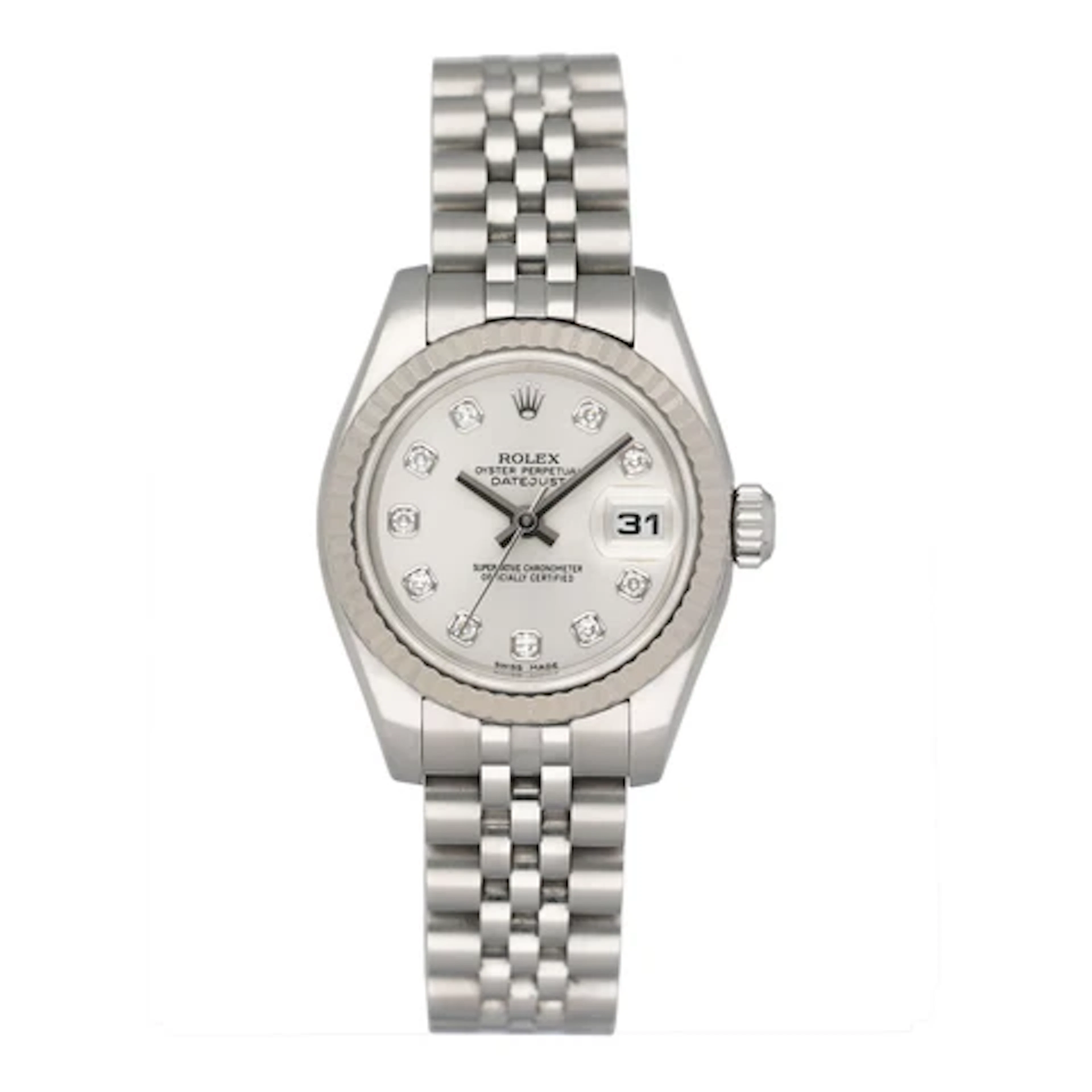 Rolex Datejust 179174 Diamond Silver Dial Ladies Watch Box Papers