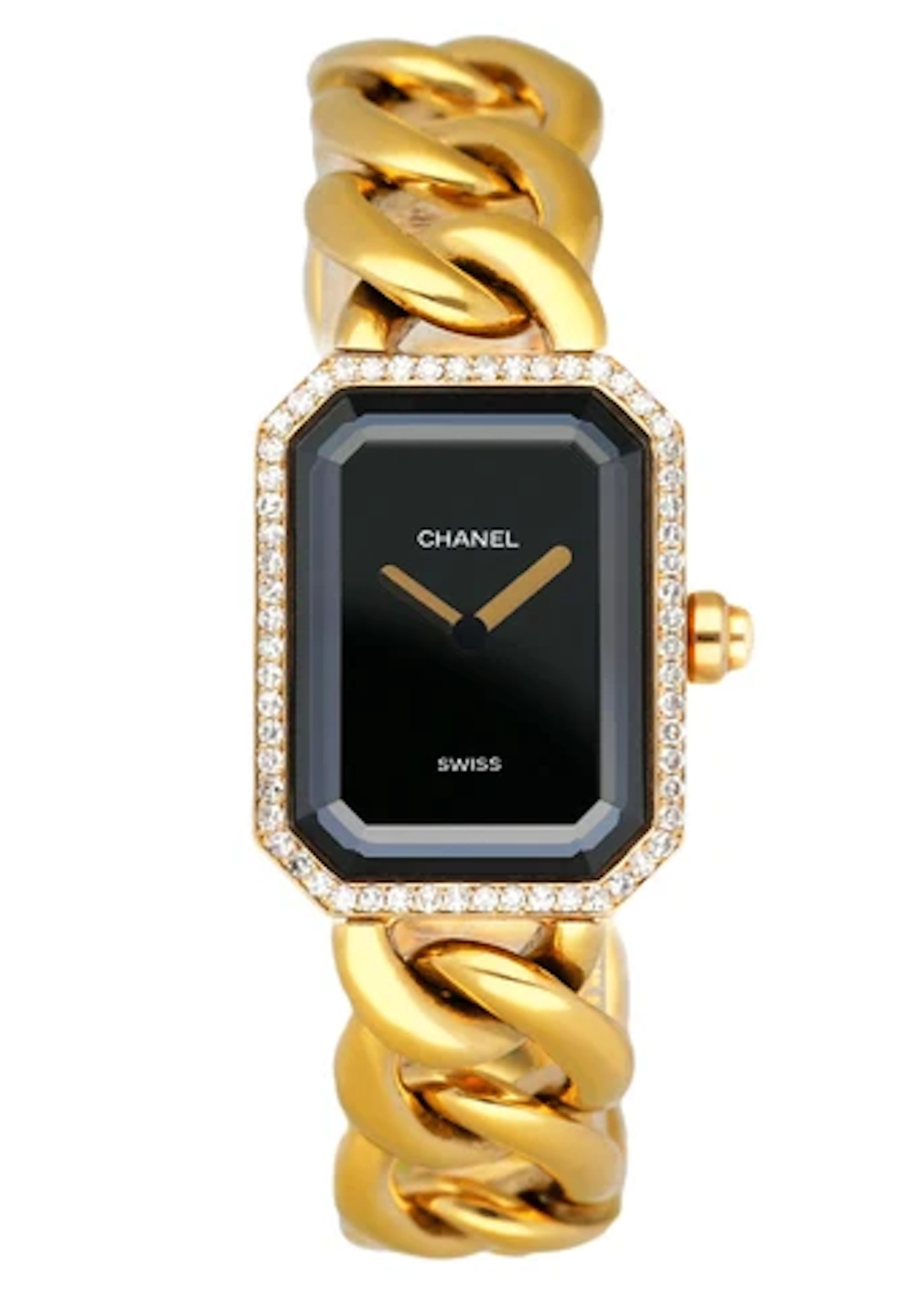 Chanel Paris 18K Yellow Gold & Diamond Bezel Onyx Dial Ladies Watch