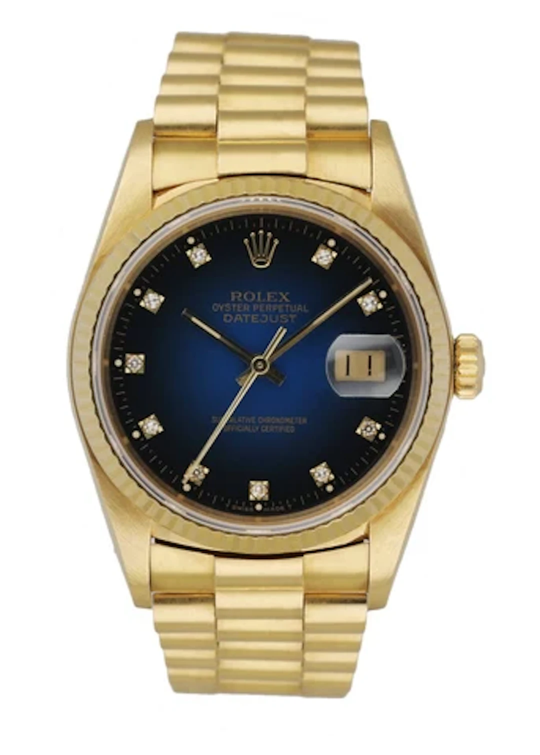 Rolex Datejust 16018 President Blue Vignette Diamond Dial Men's Watch