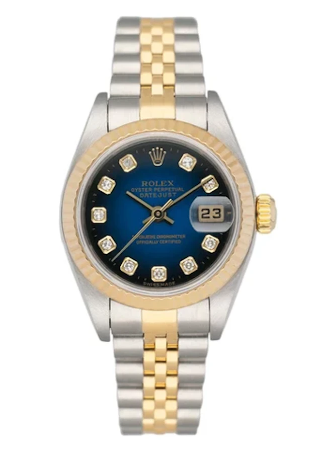 Rolex Datejust 179173 Diamond Blue Vignette Dial Ladies Watch Box Papers
