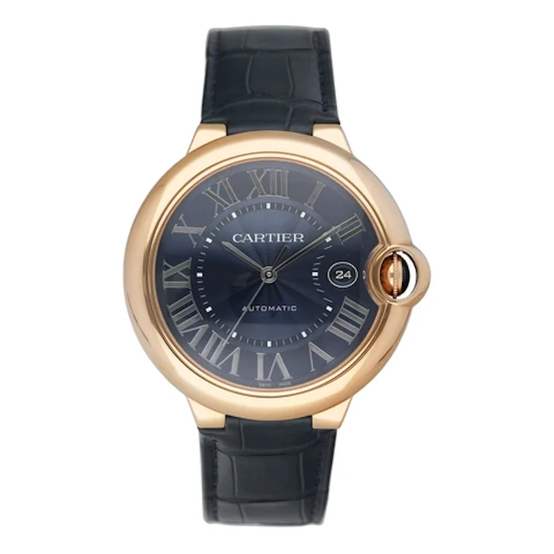 Cartier Ballon Bleu WGBB0036 Blue Dail 18K Rose Gold Mens Watch Box Papers