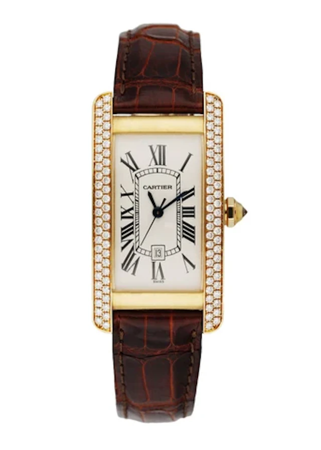 Cartier Tank Americaine 2483 Diamond Yellow Gold Ladies Watch Box Papers