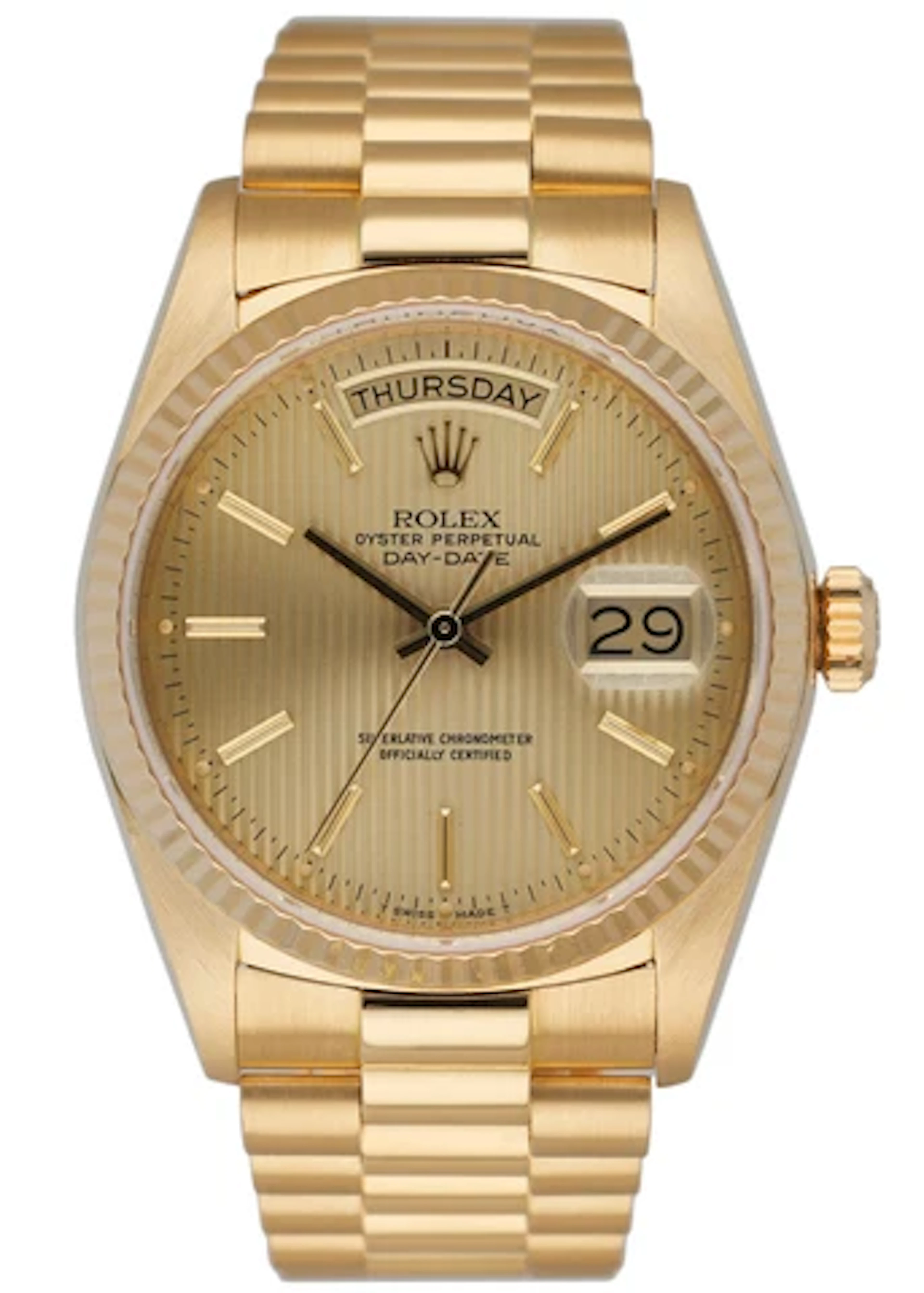 Rolex Day Date 18038 Champagne Tapestry Dial Men's /Papers