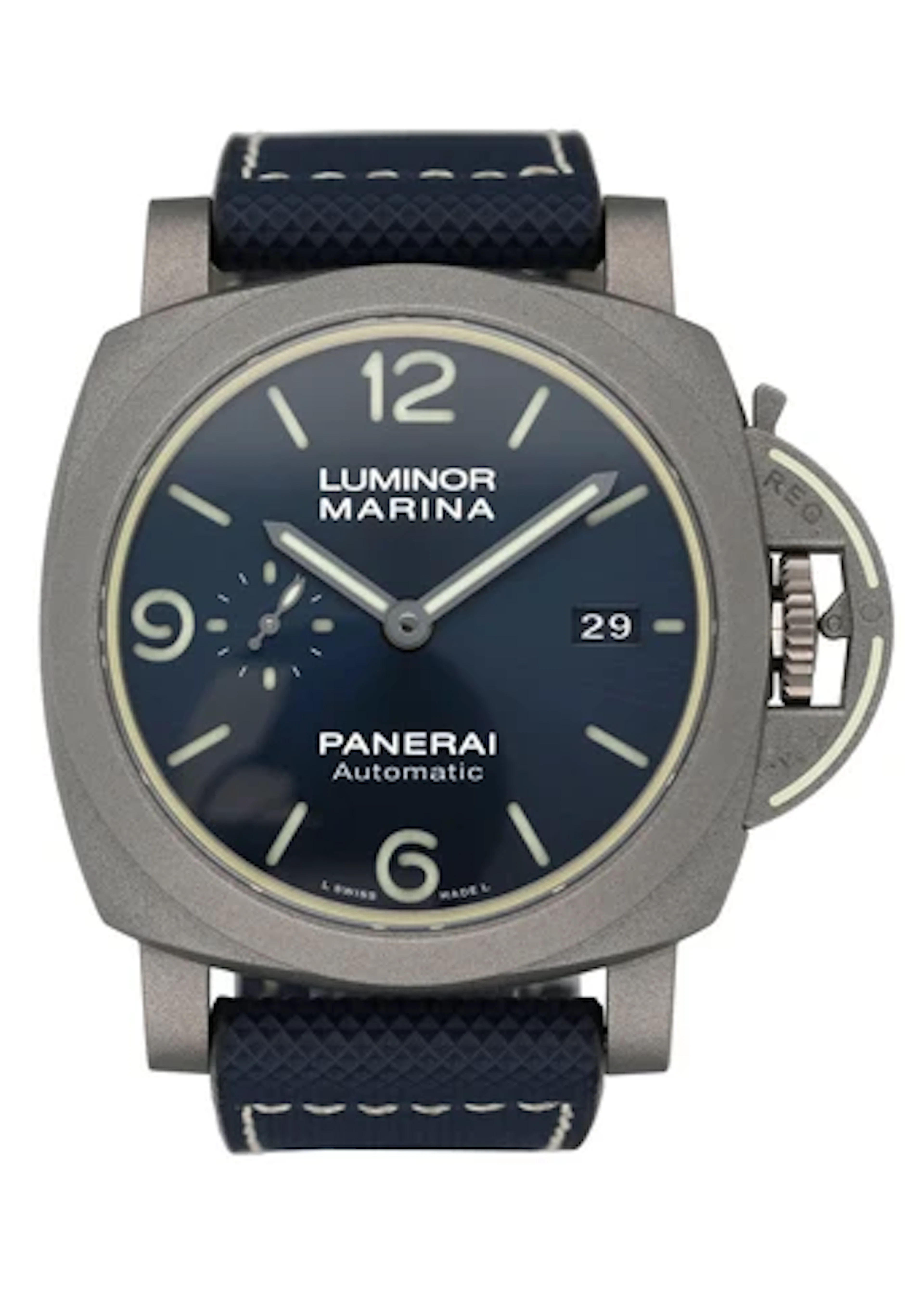 Panerai Luminor Marina PAM01117 Blue Dial Titanium Mens Watch Box Papers
