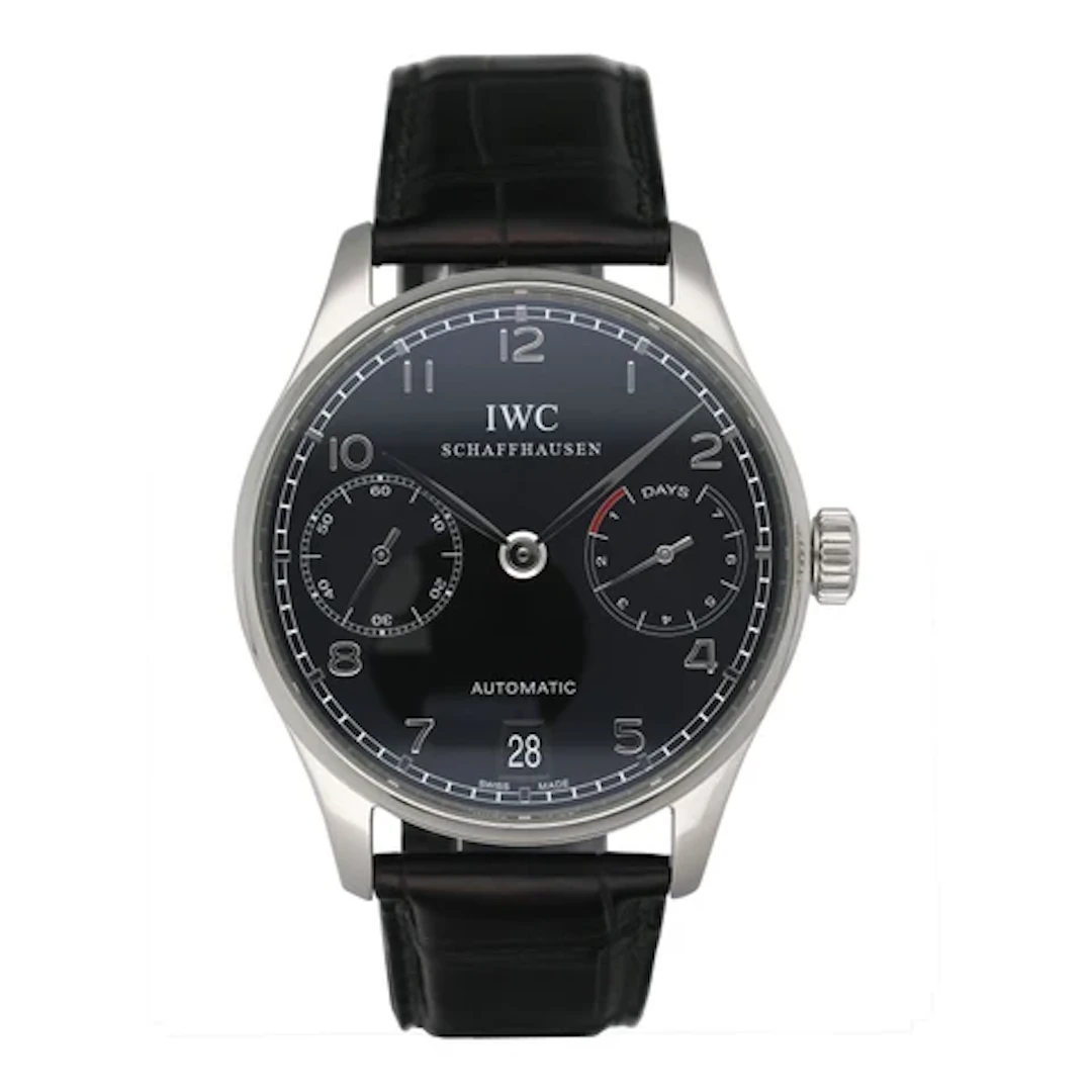 IWC Portuguese Automatic IW500109 Black Dial Steel Mens Watch Box Papers