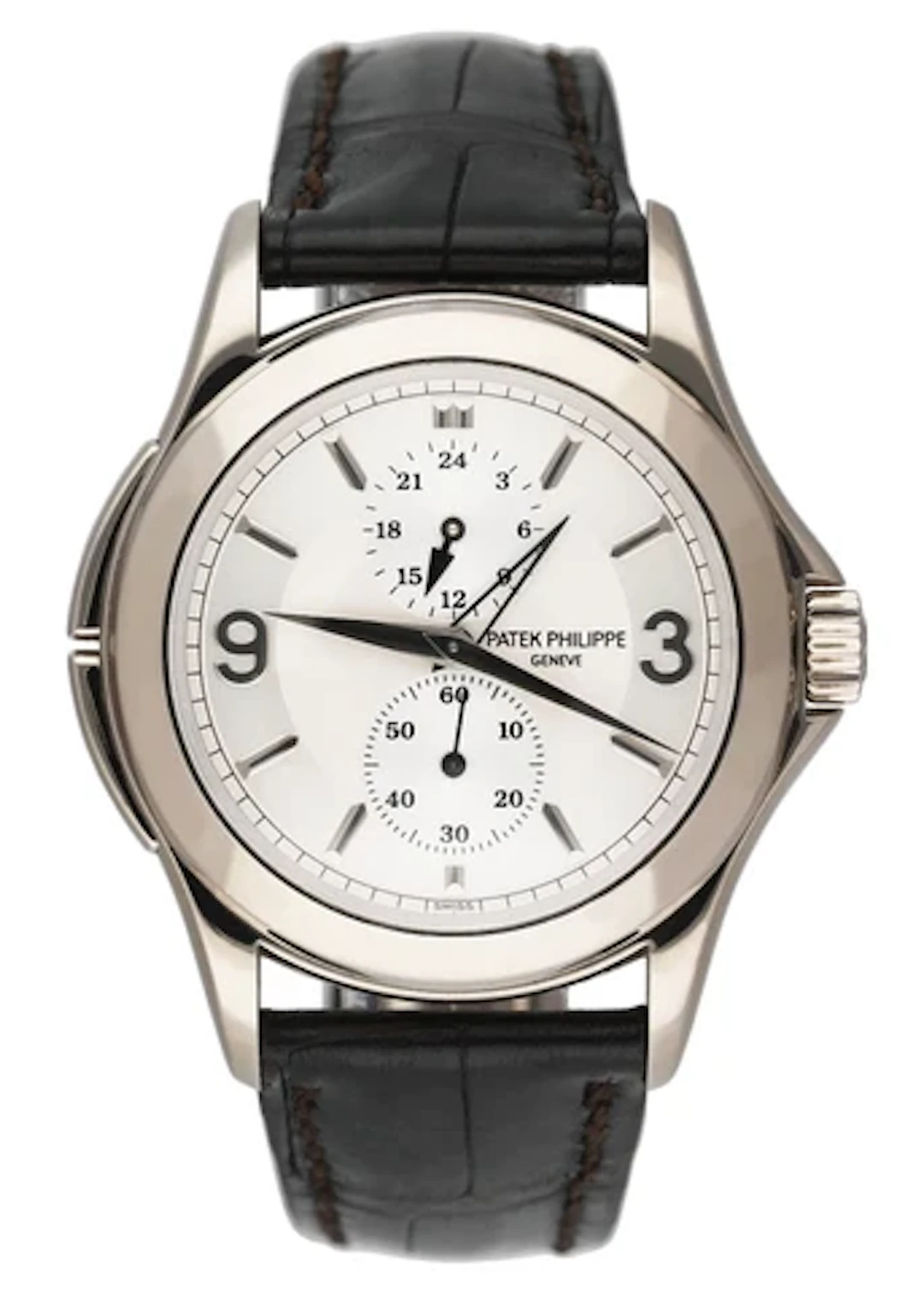 Patek Philippe Calatrava Travel Time 5134G 18K White Gold Mens Watch Box Papers