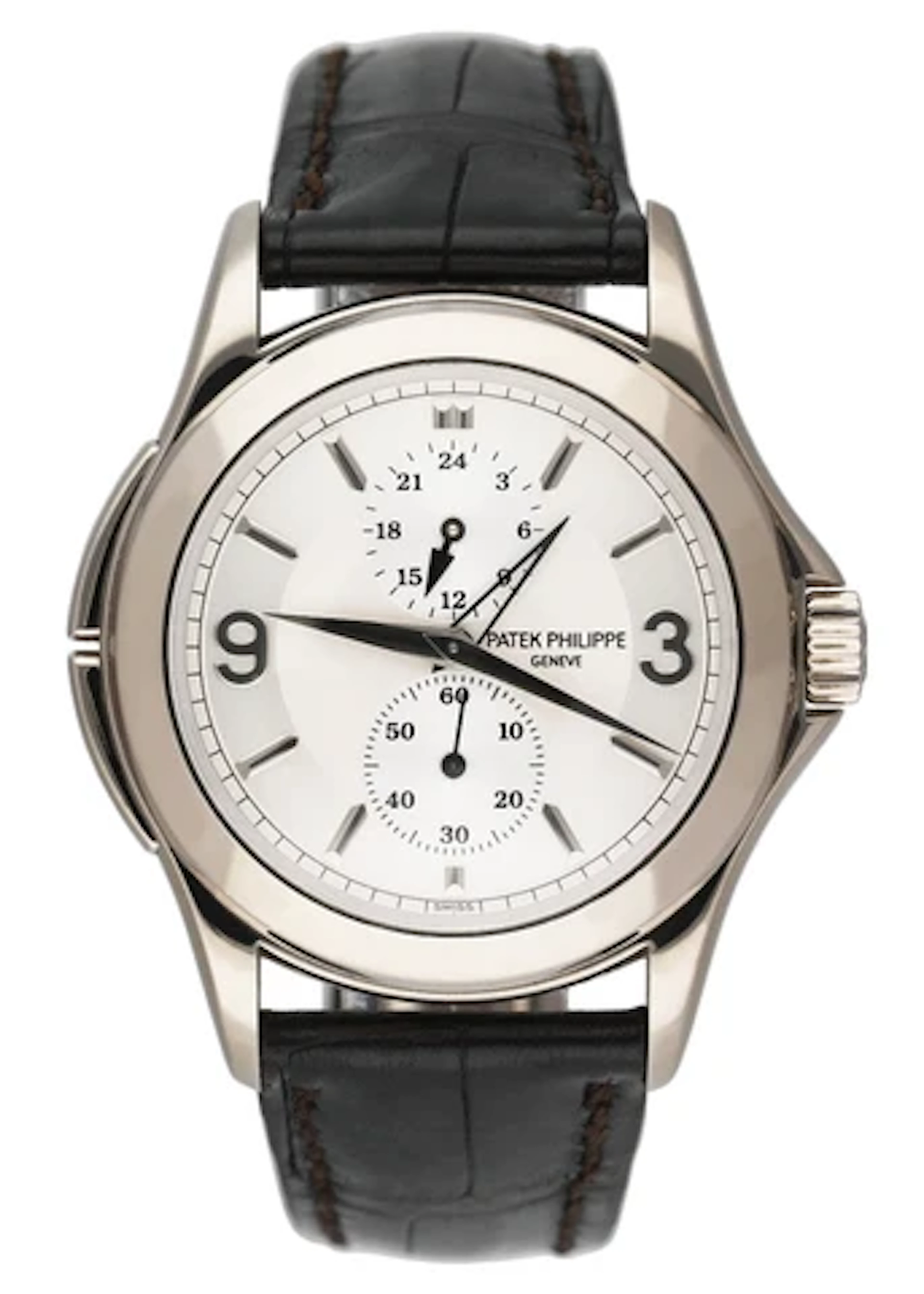 Patek Philippe Calatrava Travel Time 5134G 18K White Gold Mens Watch Box Papers